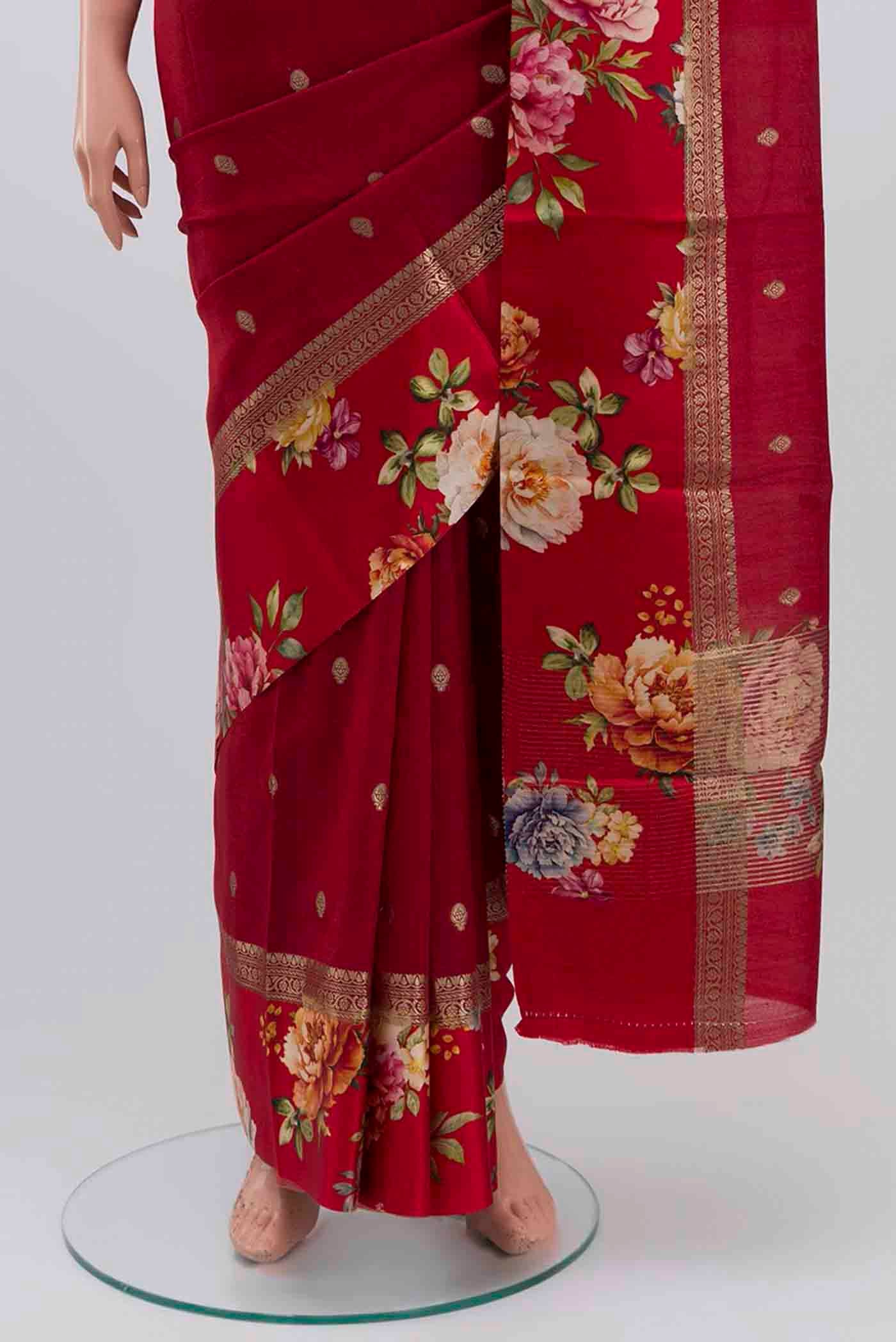 Maroon Tussar Silk Saree - Image 3