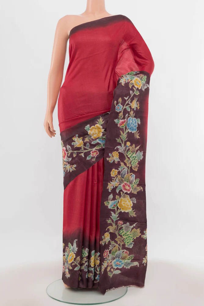 Red Tussar Silk Saree