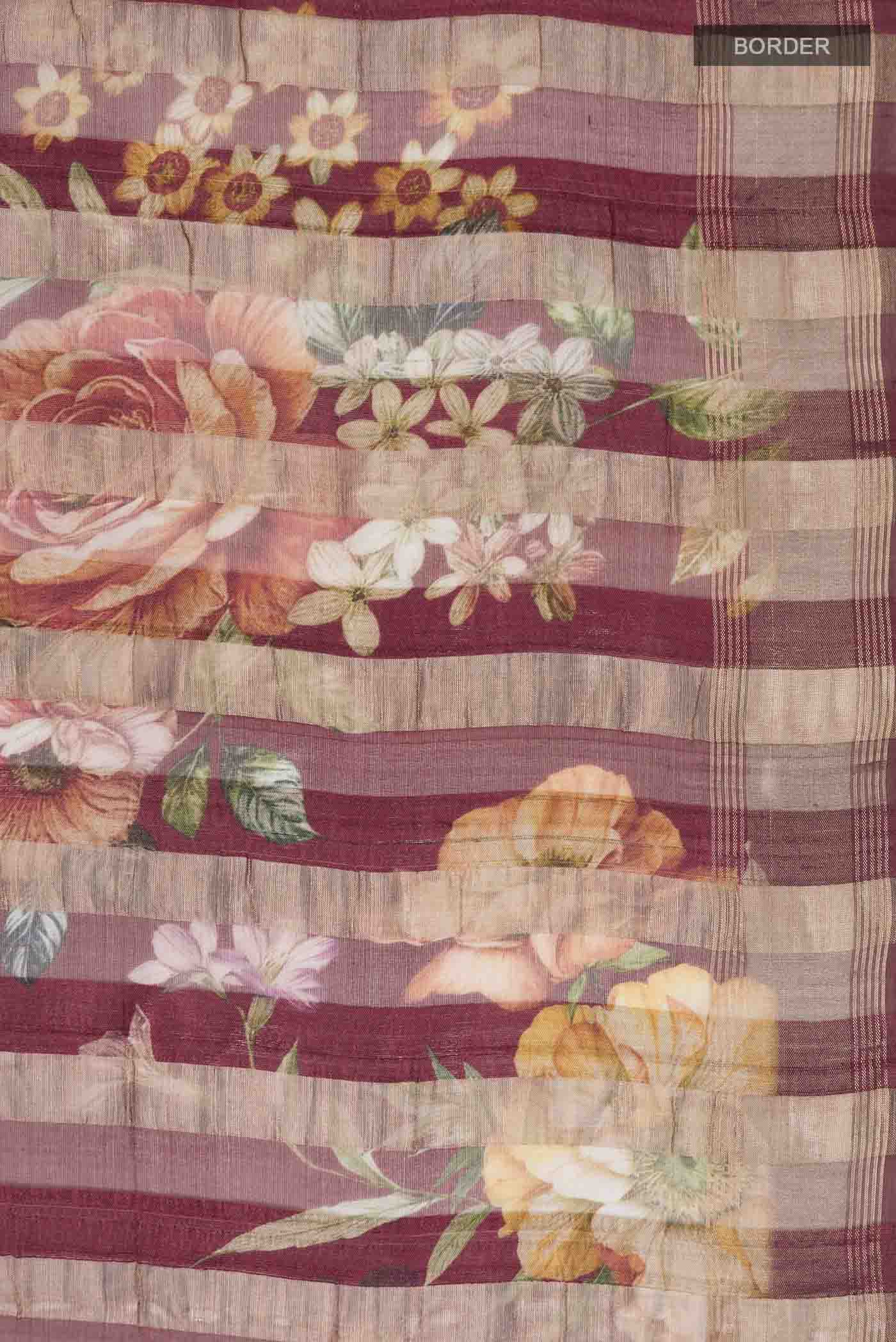 Maroon Tussar Silk Saree - Image 3