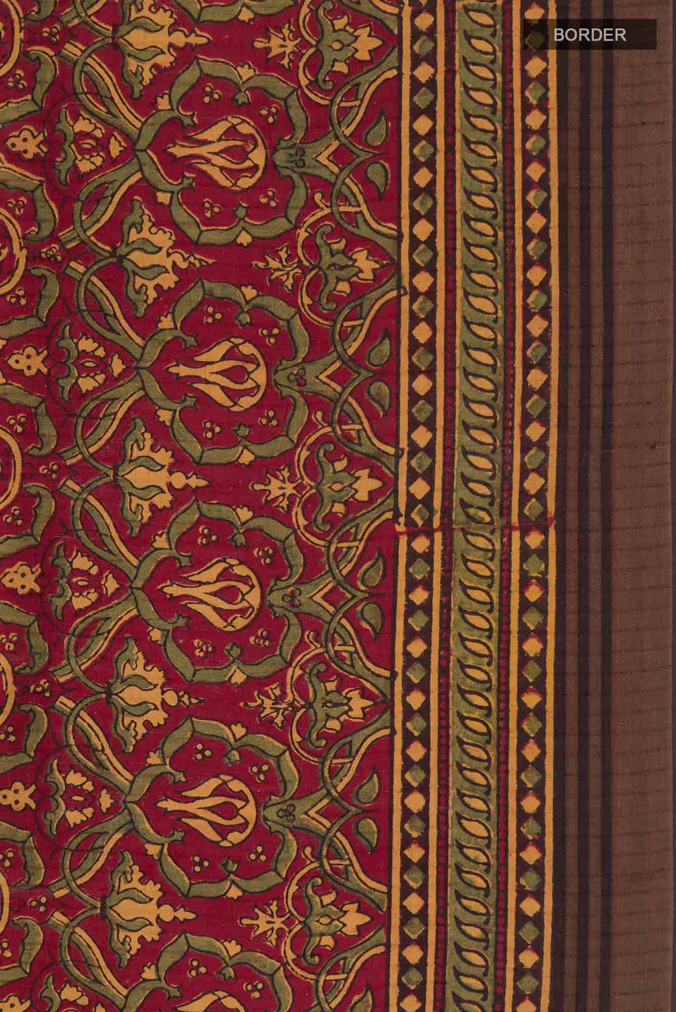 Maroon Tussar Silk Saree - Image 4