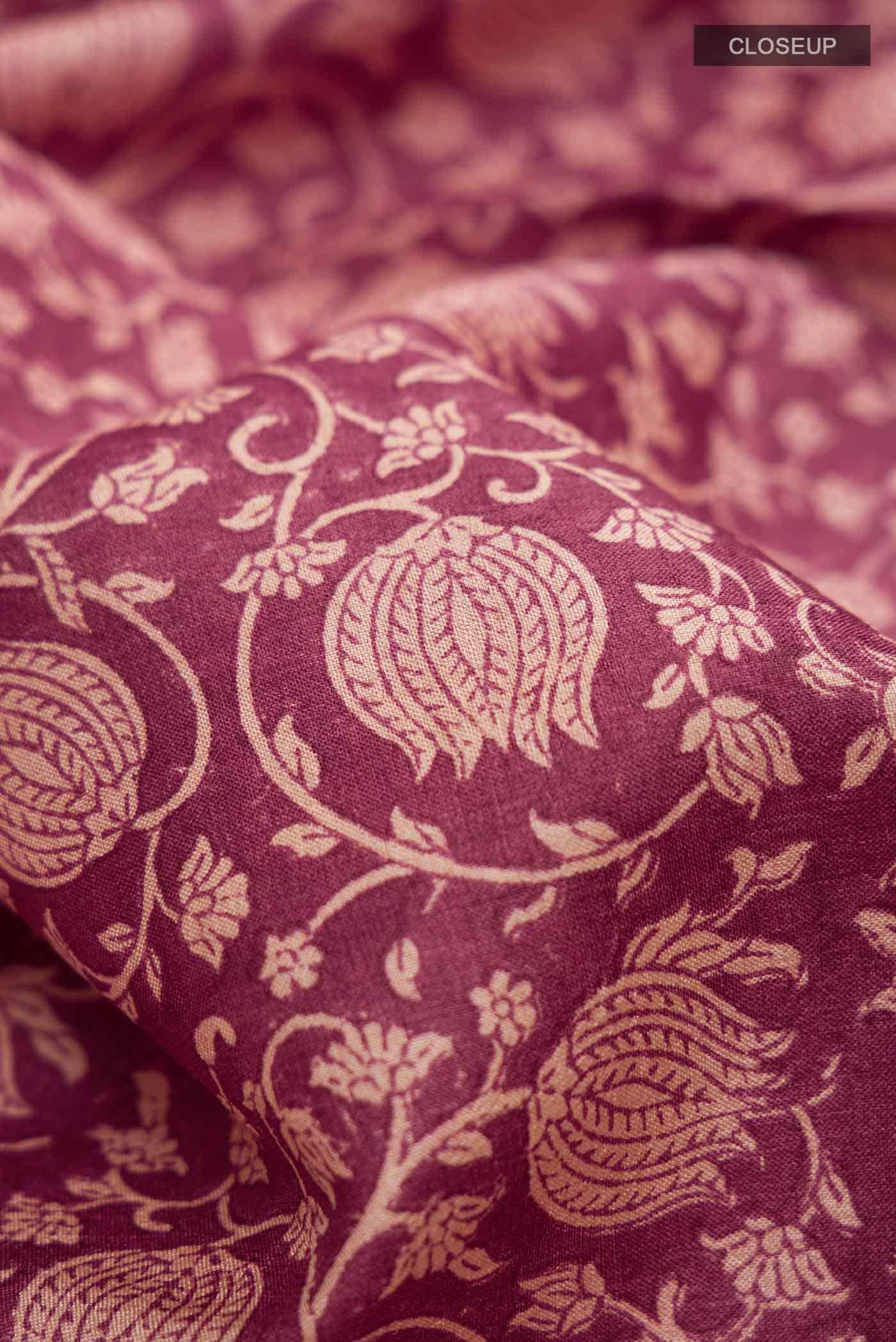 Maroon Tussar Silk Saree - Image 2
