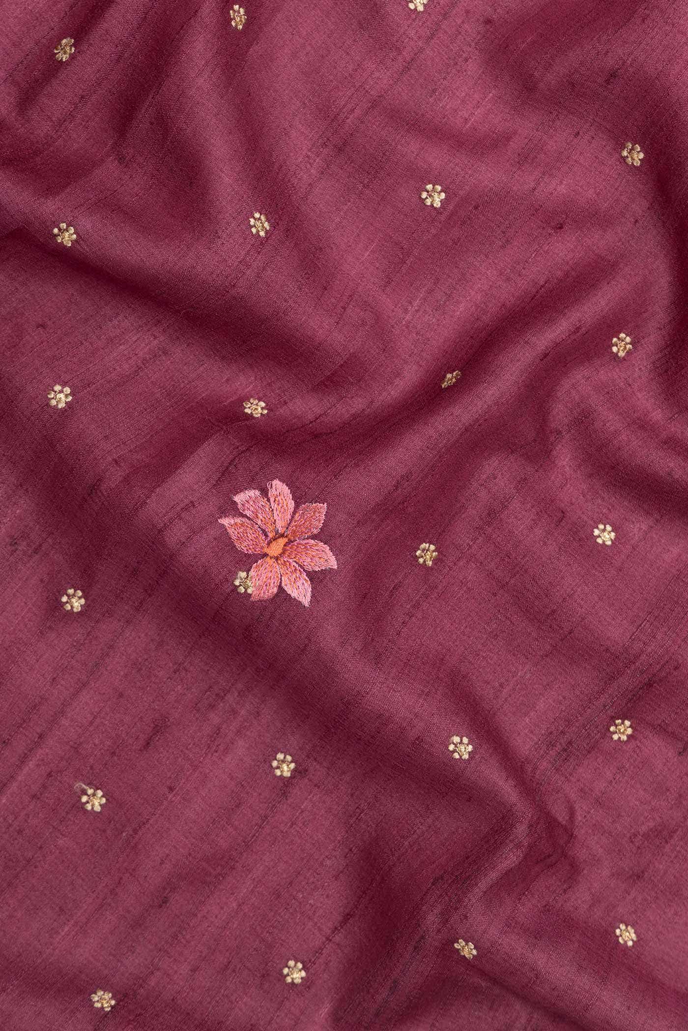 Maroon Tussar Silk Saree - Image 2
