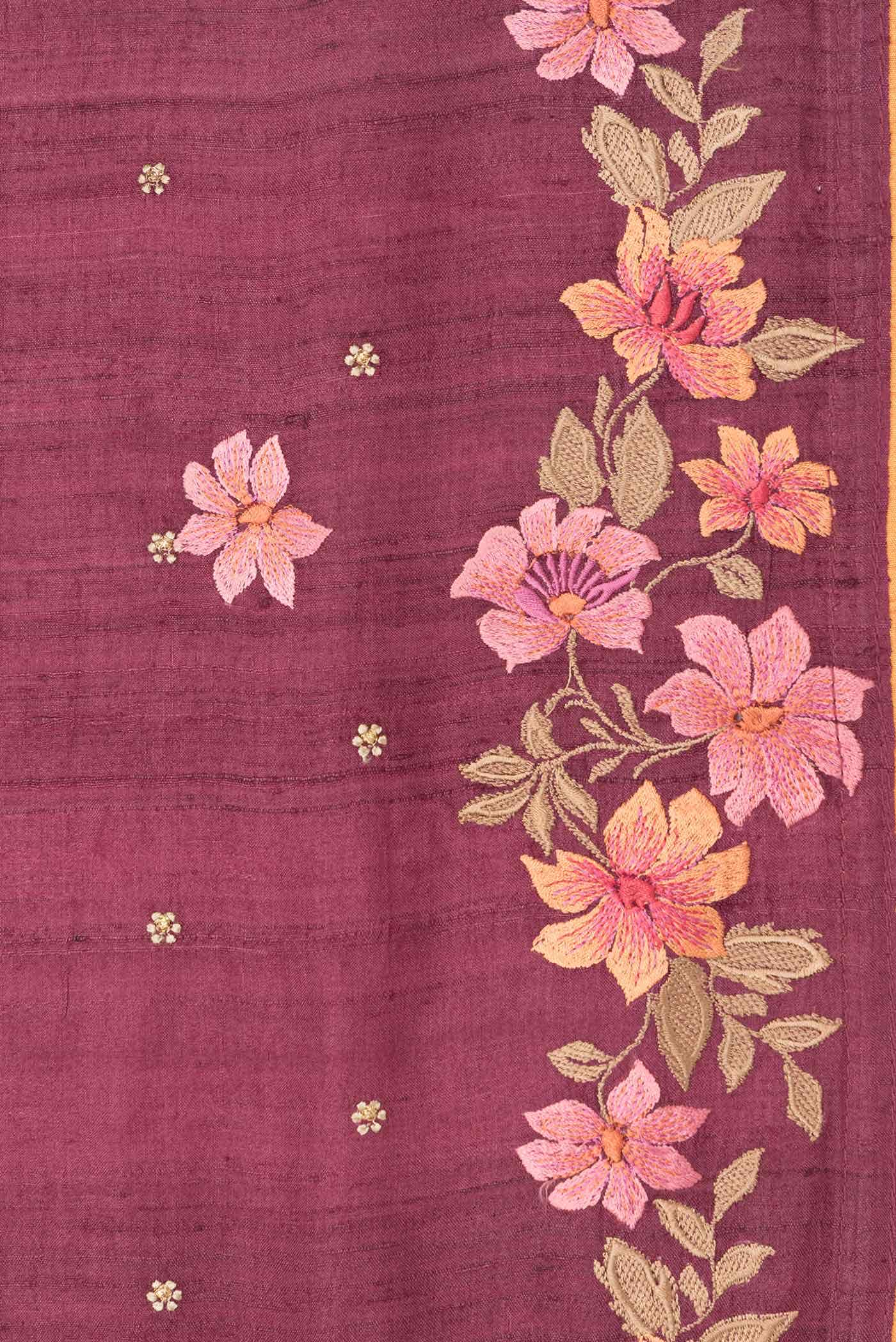 Maroon Tussar Silk Saree - Image 3