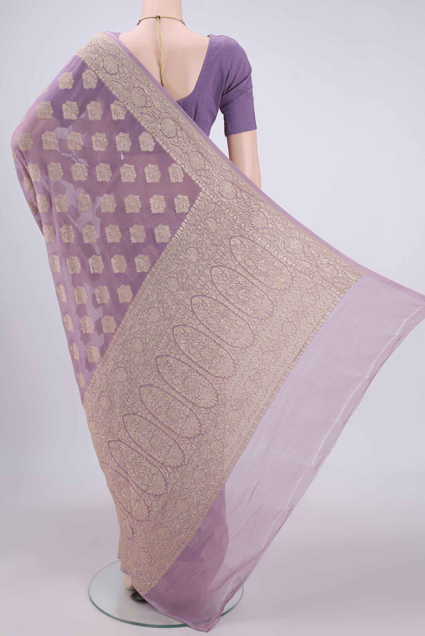 Lavender Banarasi Georgette Saree - Image 3