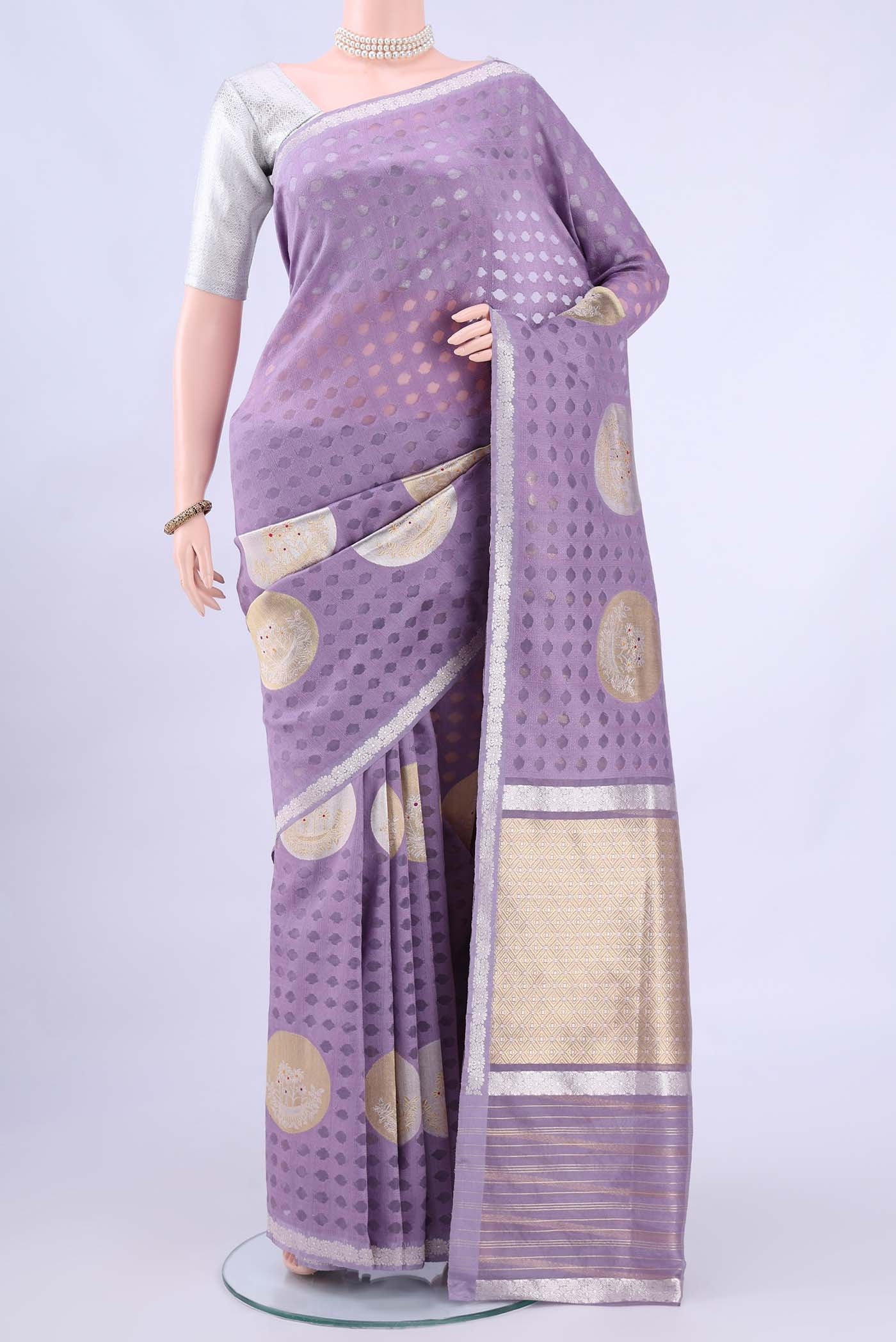 Lavender Banarasi Kora Silk Saree