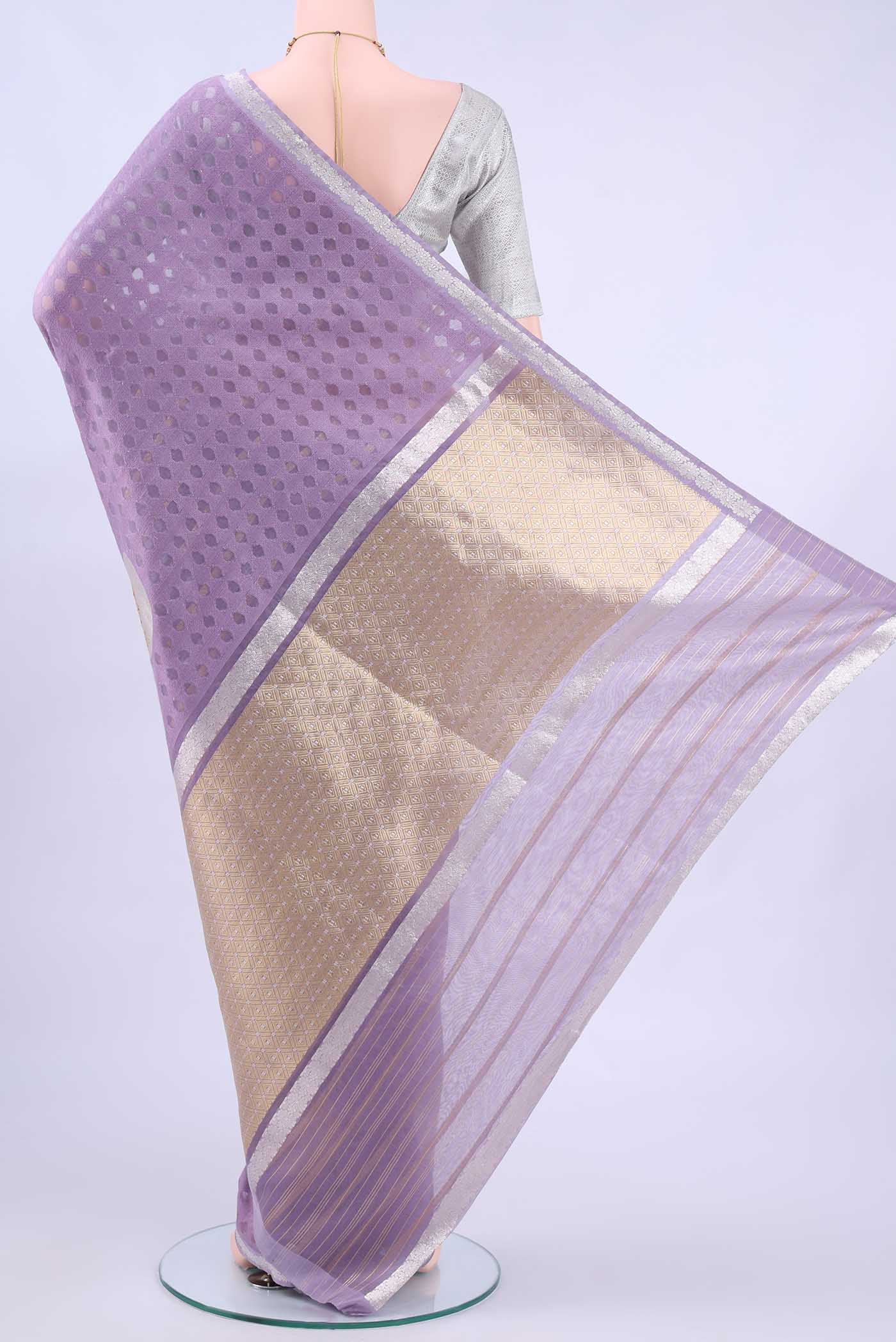 Lavender Banarasi Kora Silk Saree - Image 3