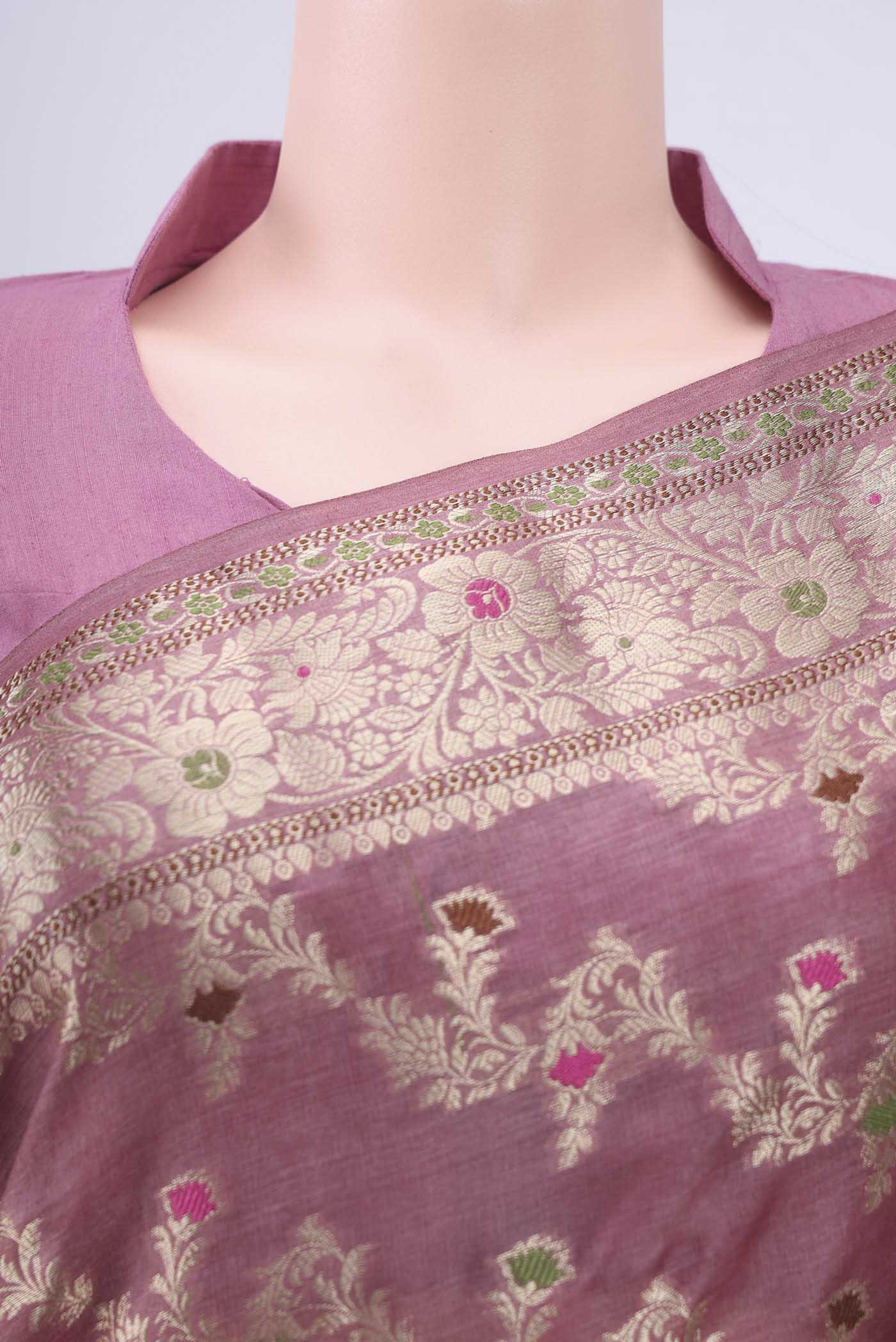 Mauve Banarasi Raw Silk Saree - Image 2