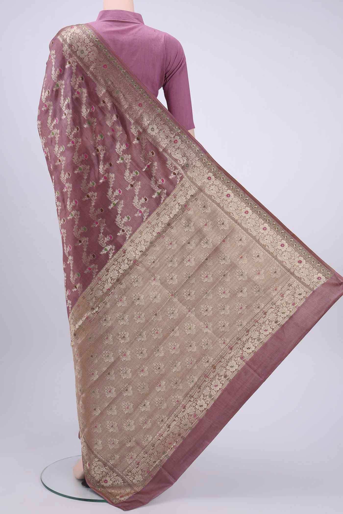 Mauve Banarasi Raw Silk Saree - Image 3