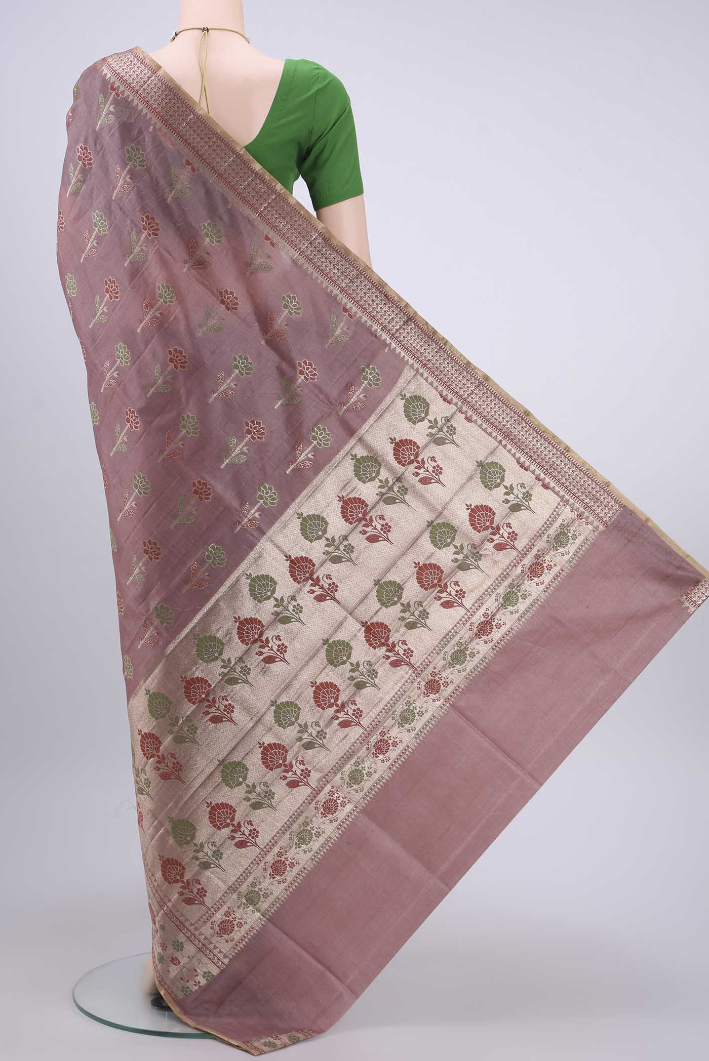 Mauve Banarasi Raw Silk Saree - Image 3