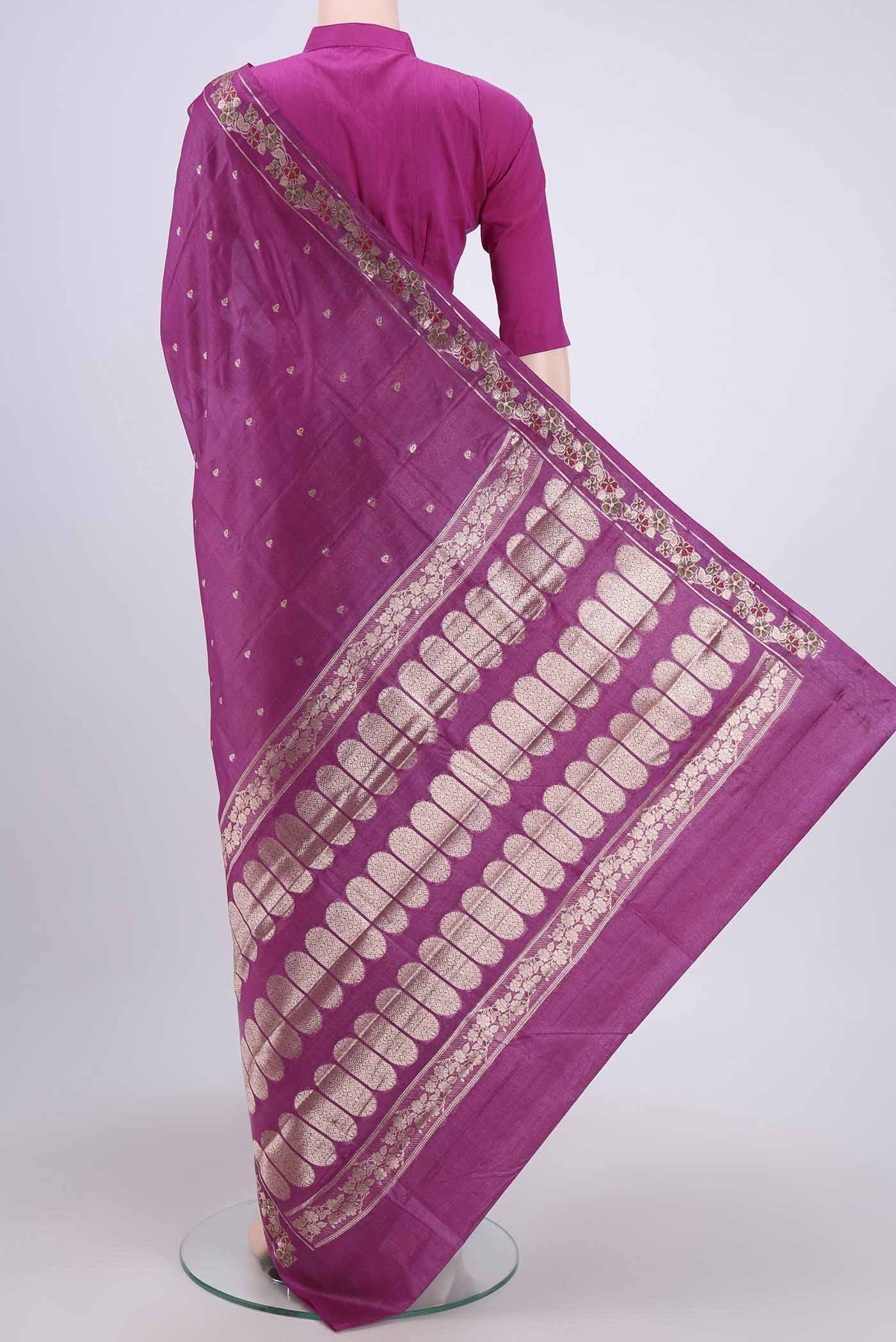 Light Magenta Banarasi Tussar Silk Saree - Image 3