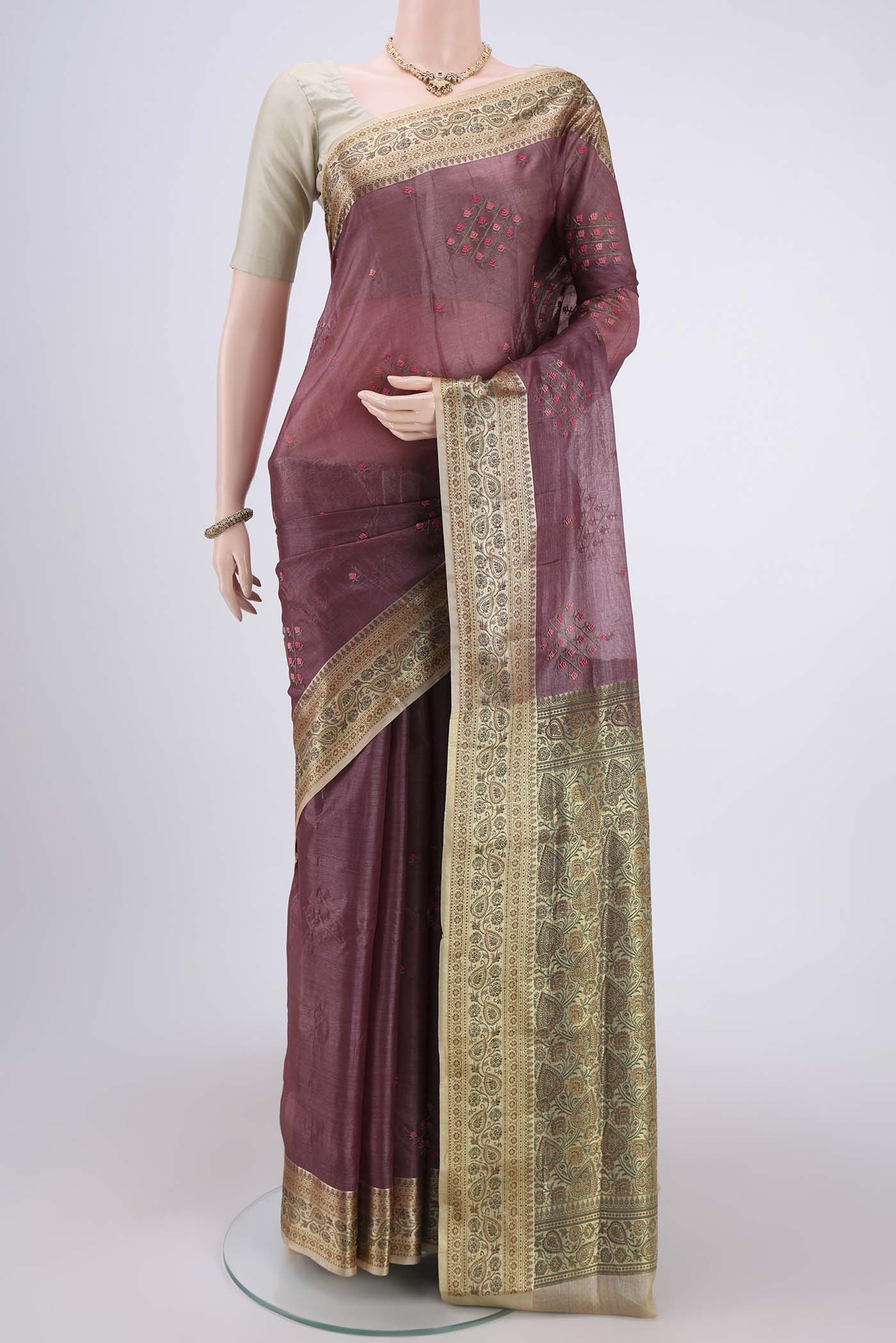 Mauve Banarasi Tussar Silk Saree