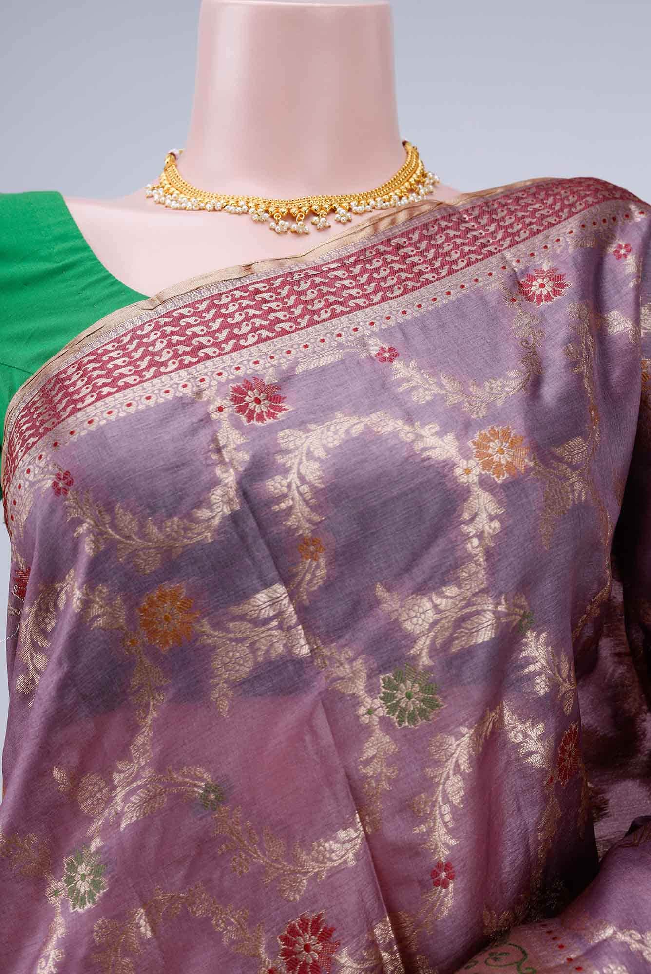 Mauve Banarasi Tussar Silk Saree - Image 3