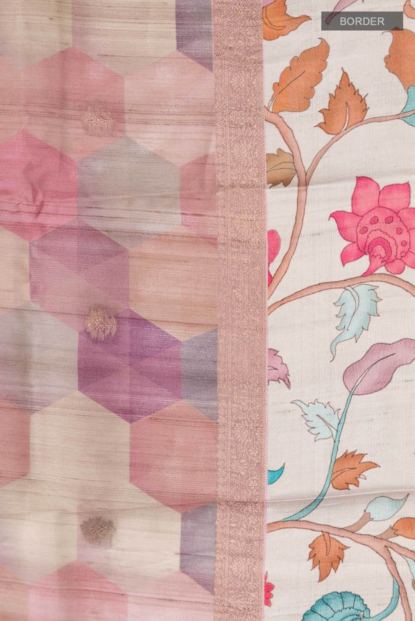 Mauve Bhagalpuri Tussar Silk Saree - Image 5