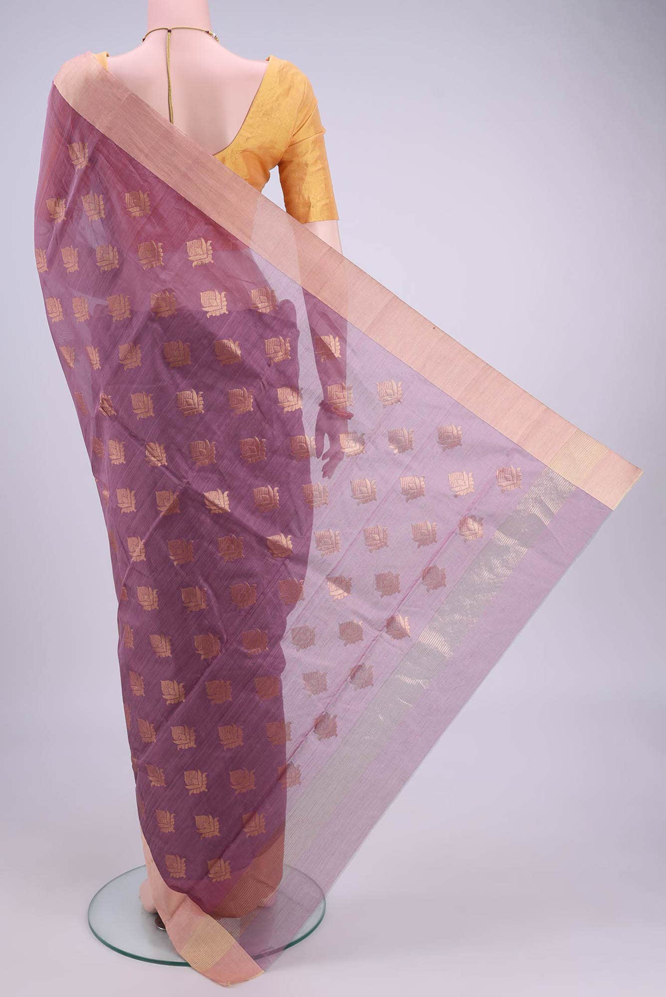 Mauve Dual Tone Chanderi Silk Cotton Saree - Image 3