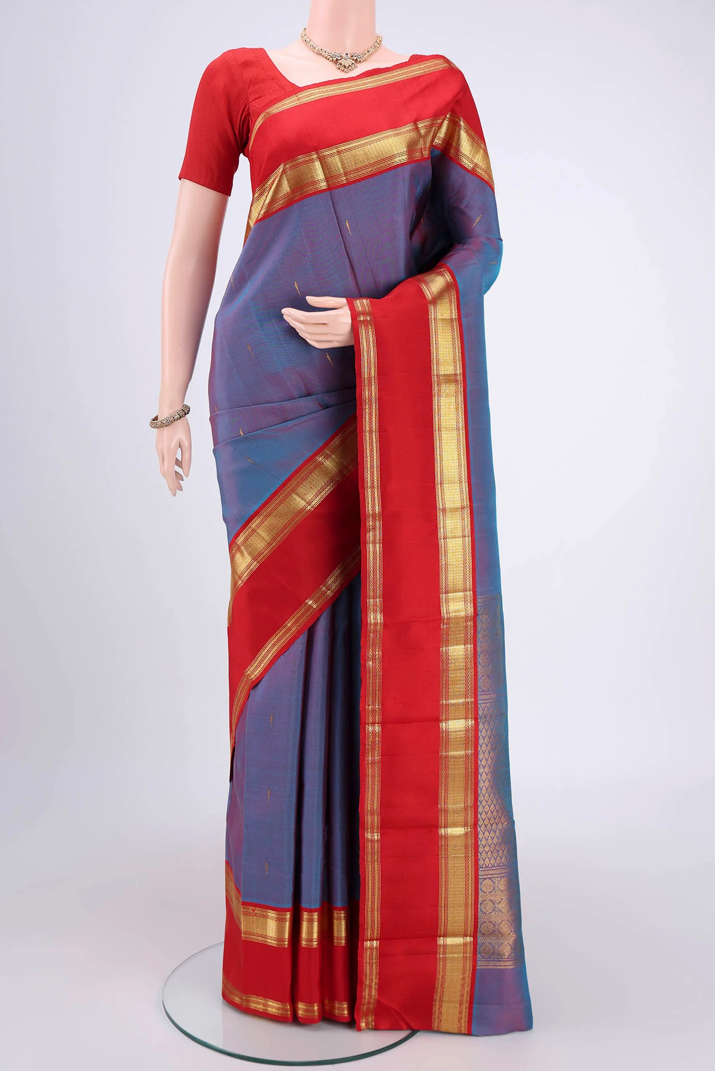 Blue with Pink Color Kanjivaram Silk Saree