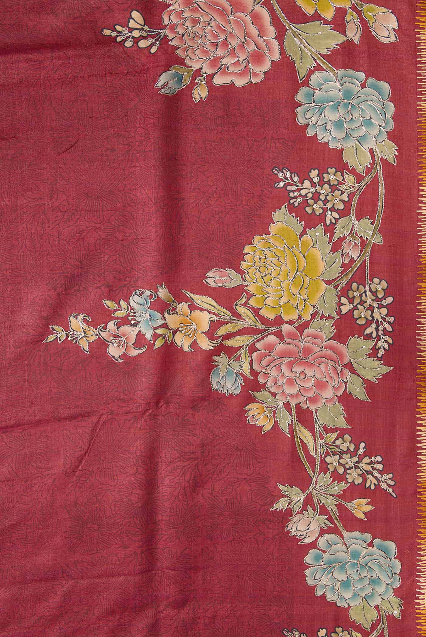 Maroon Tussar Silk Saree - Image 3