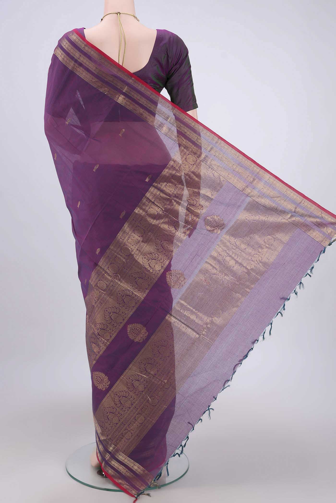 Purple Kanchi Cotton Saree - Image 3