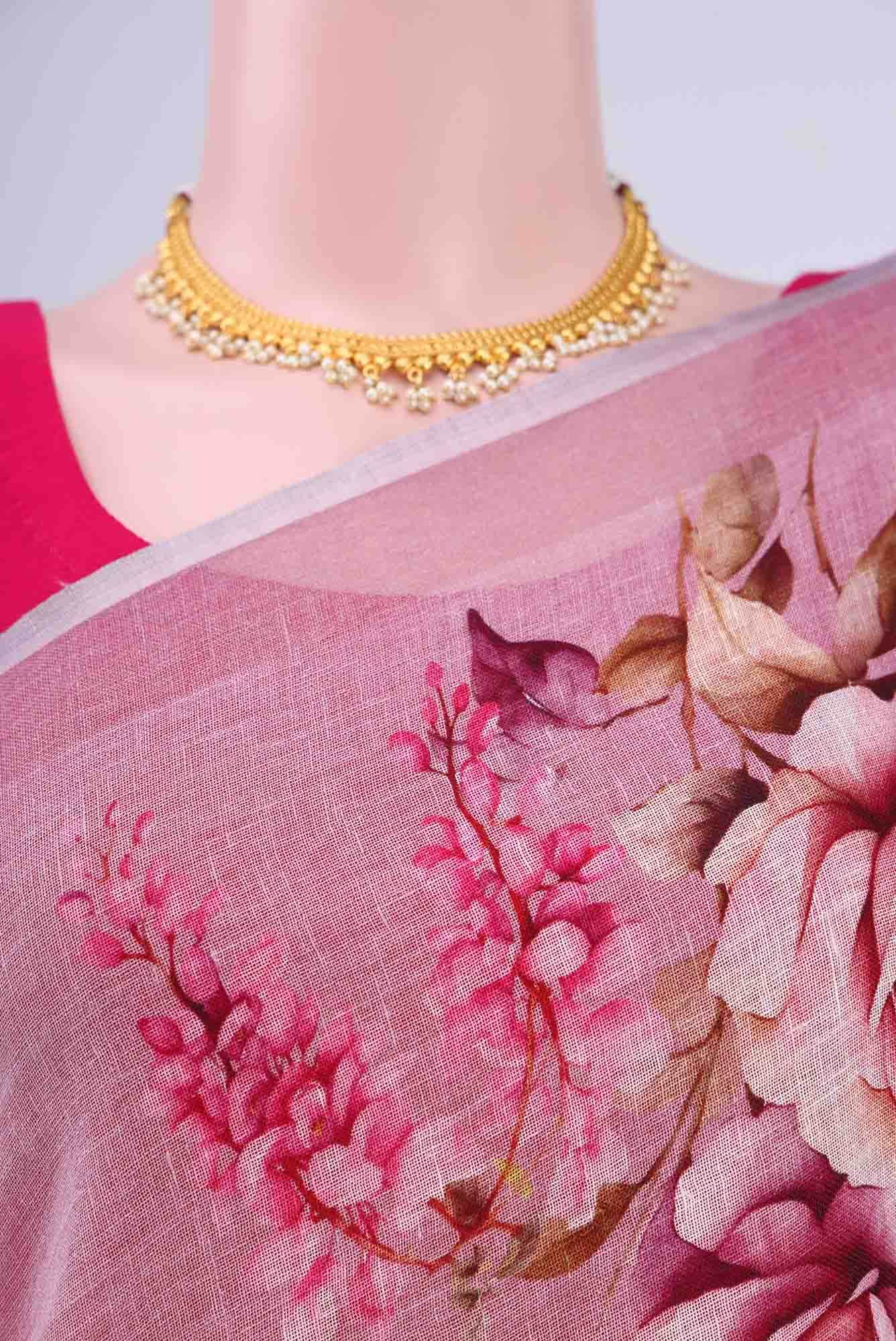 Mauve Linen Cotton Saree - Image 3