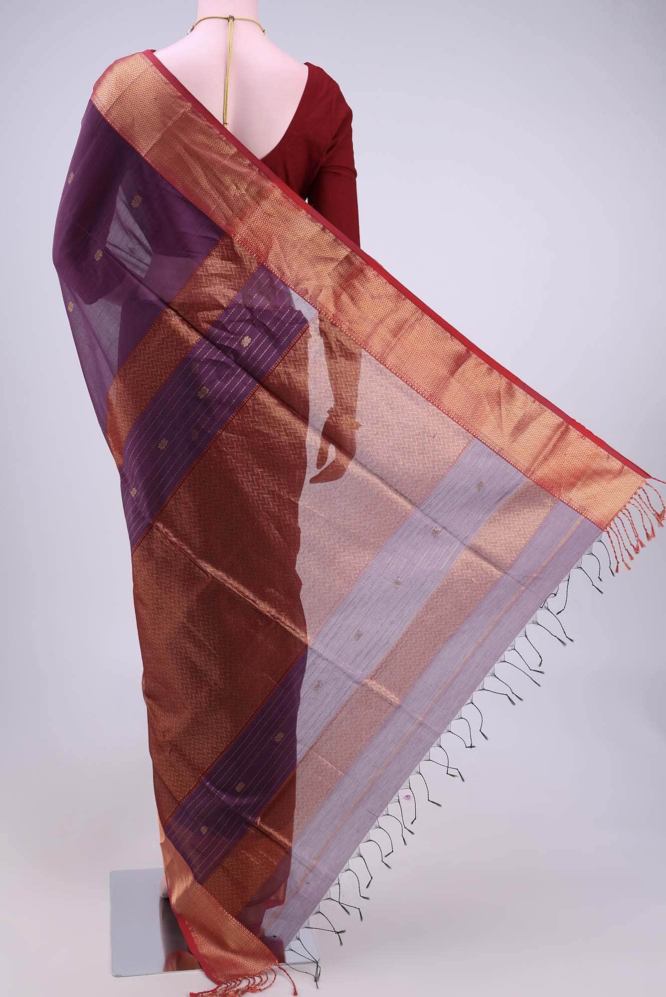 Mauve Maheshwari Silk Cotton Saree - Image 2