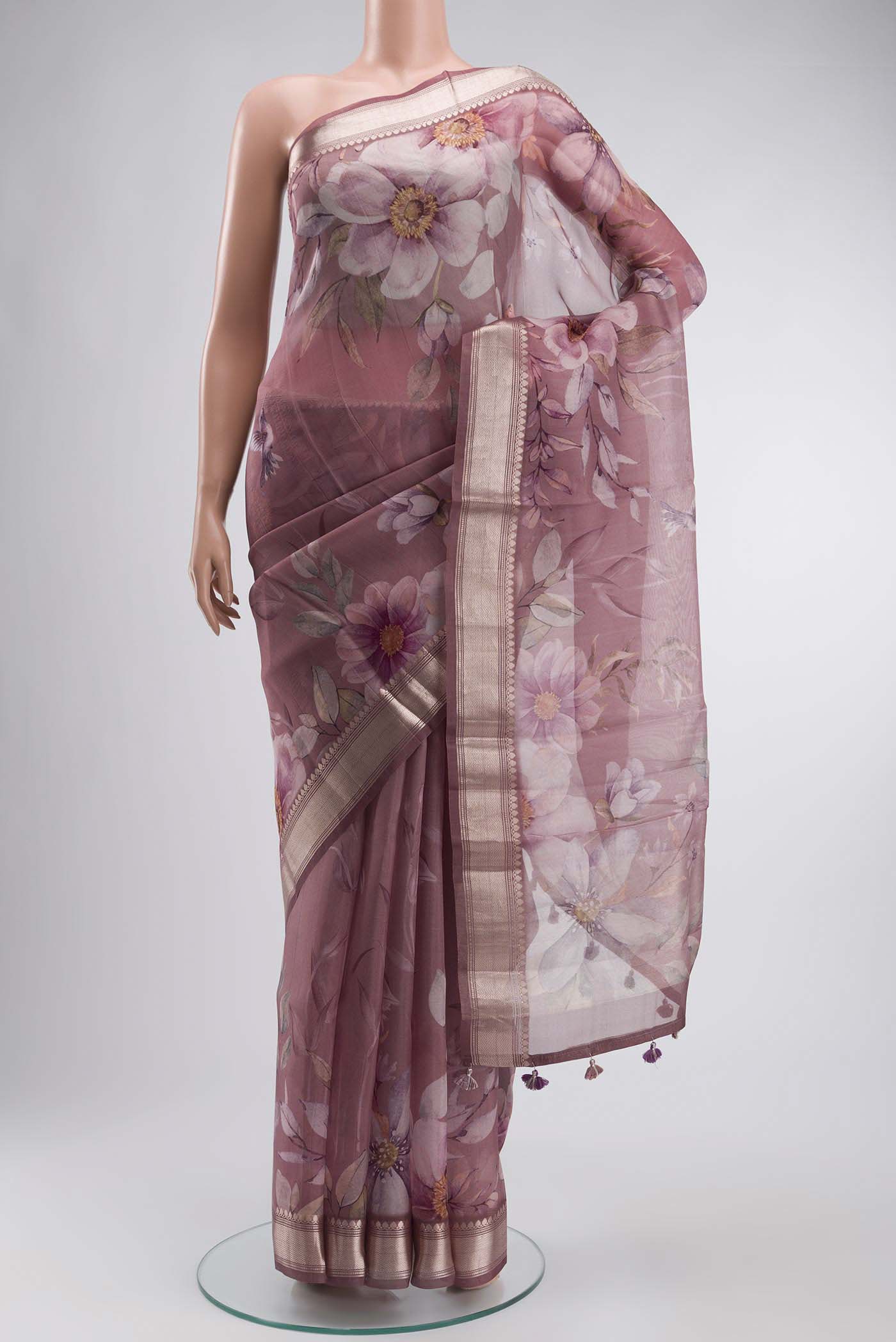 Mauve Organza Silk Saree