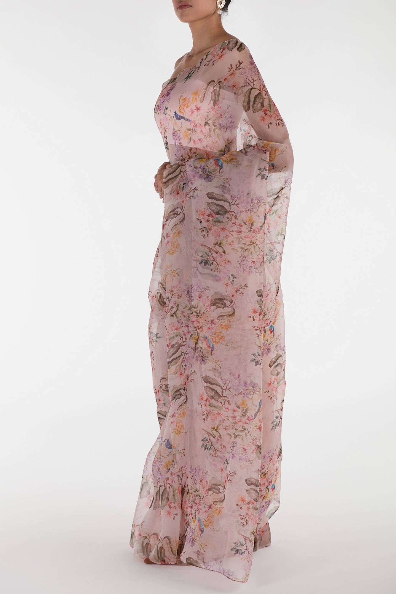 Flourishing Friendships Mauve Pure Organza Silk Saree - Image 4