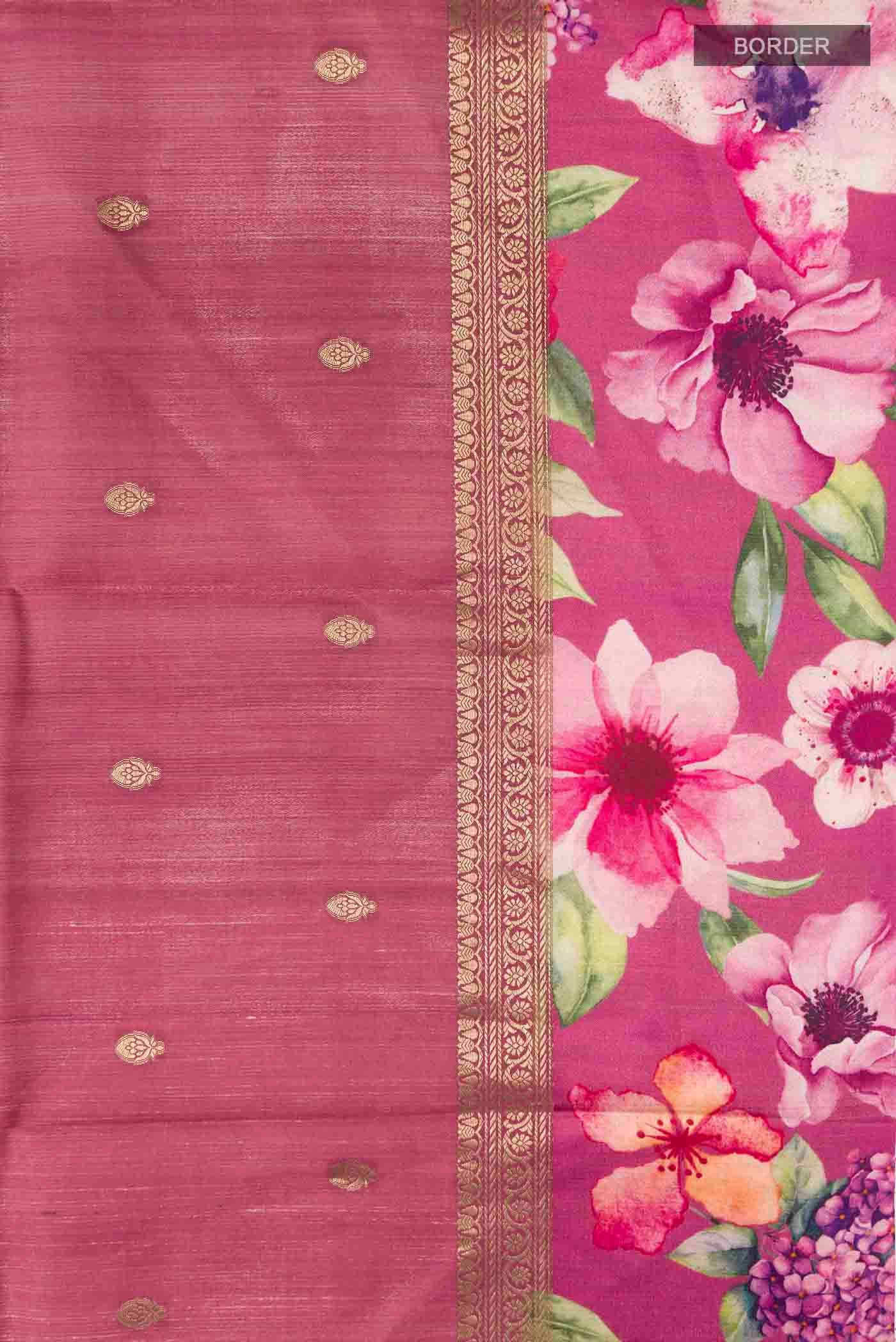 Mauve Tussar Silk Saree - Image 3
