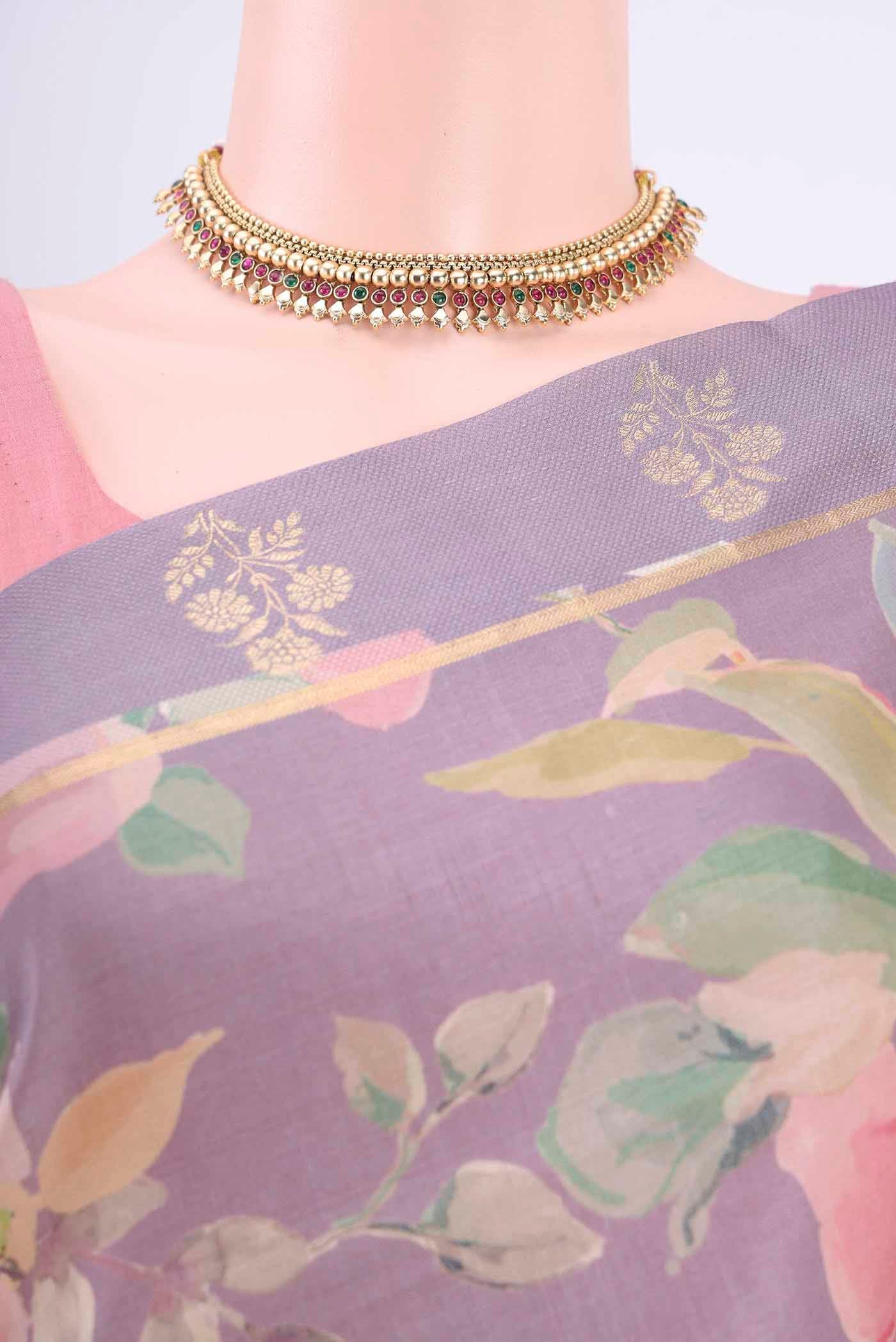 Mauve Tussar Silk Saree - Image 2