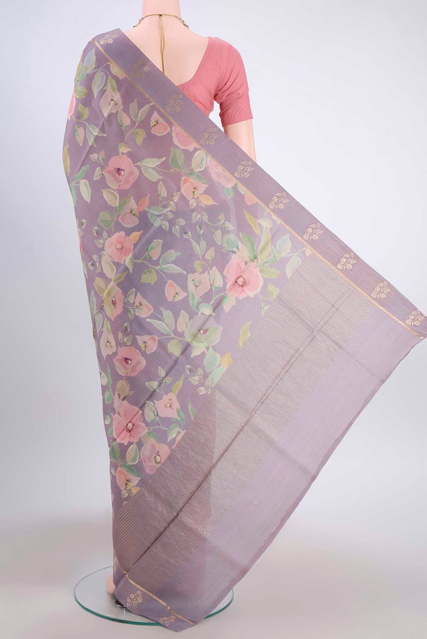 Mauve Tussar Silk Saree - Image 3