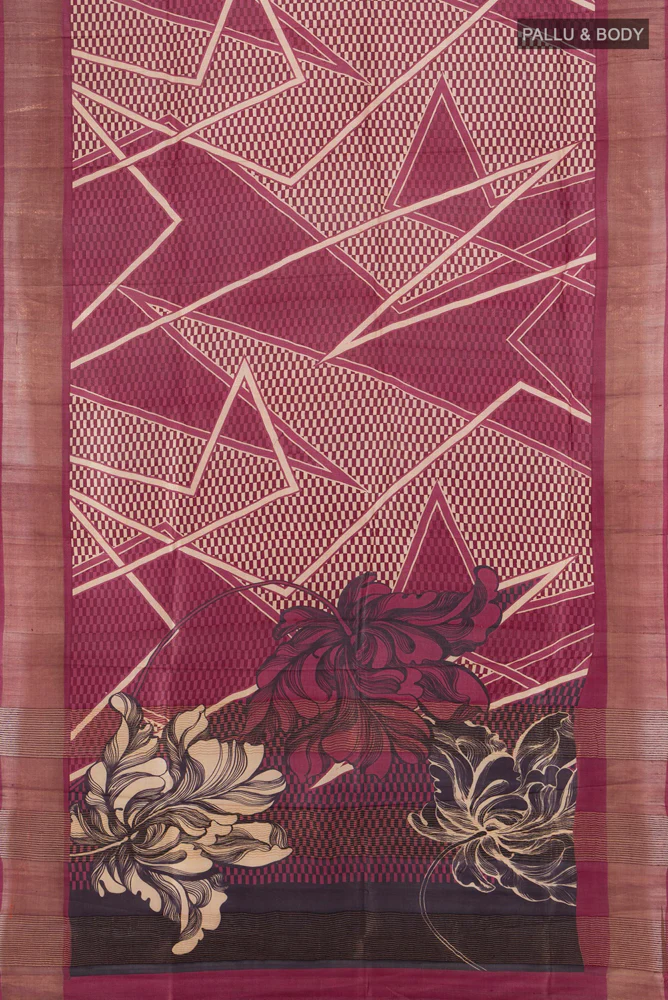 Mauve Tussar Silk Saree - Image 5