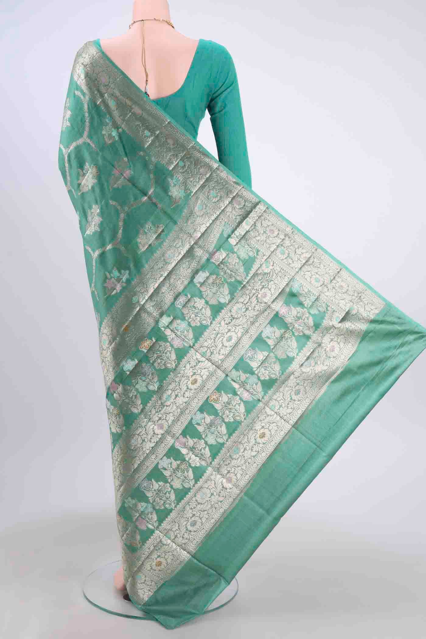 Maya Blue Banarasi Raw Silk Saree - Image 3
