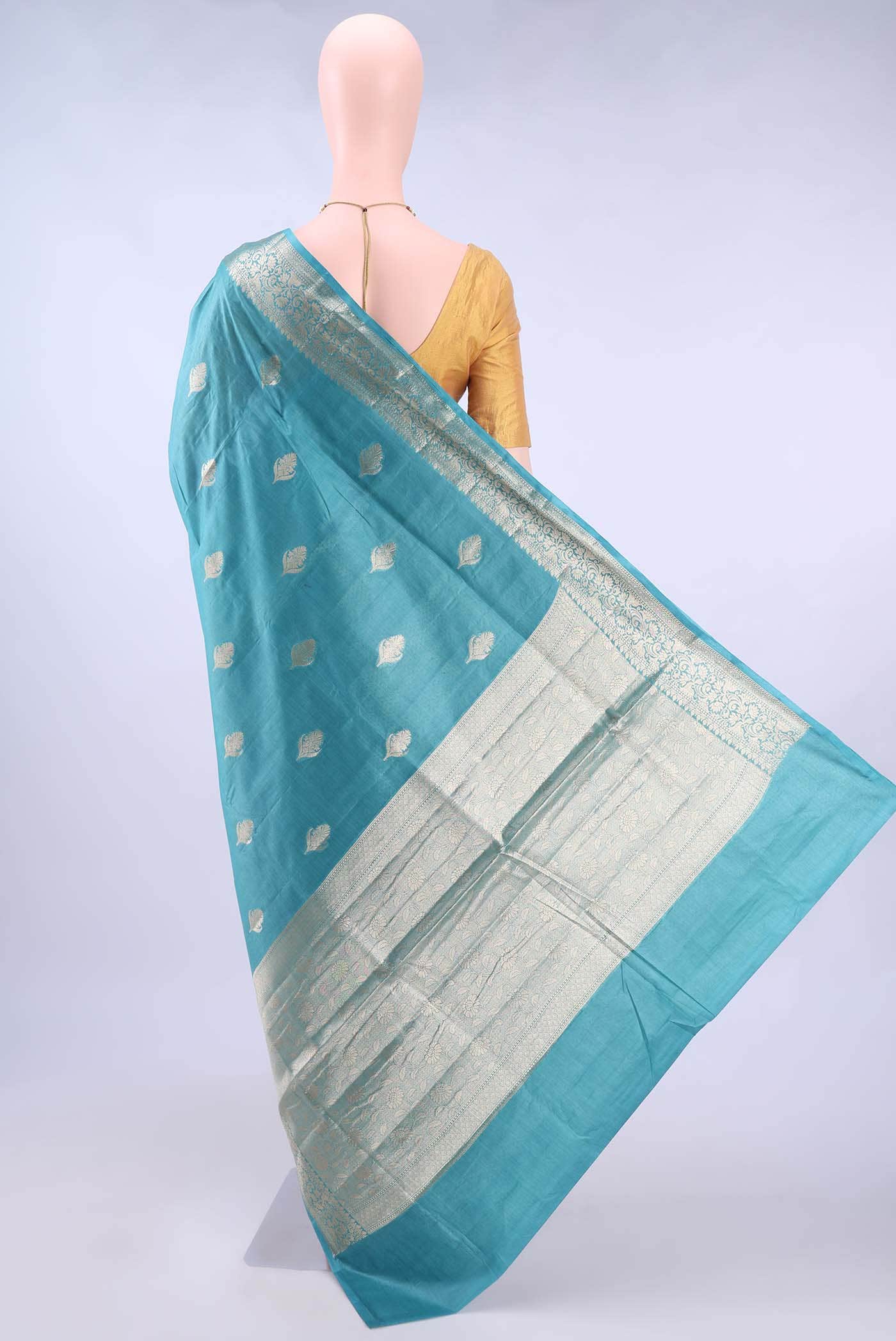 Maya Blue Banarasi Tussar Silk Saree - Image 2
