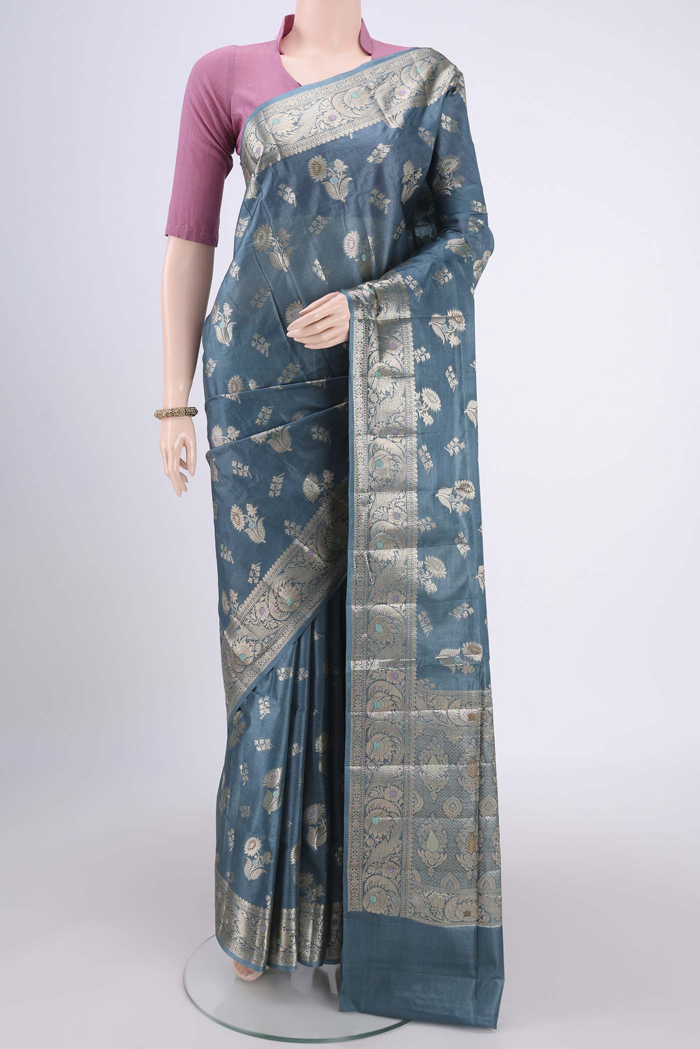 Maya Blue Banarasi Tussar Silk Saree