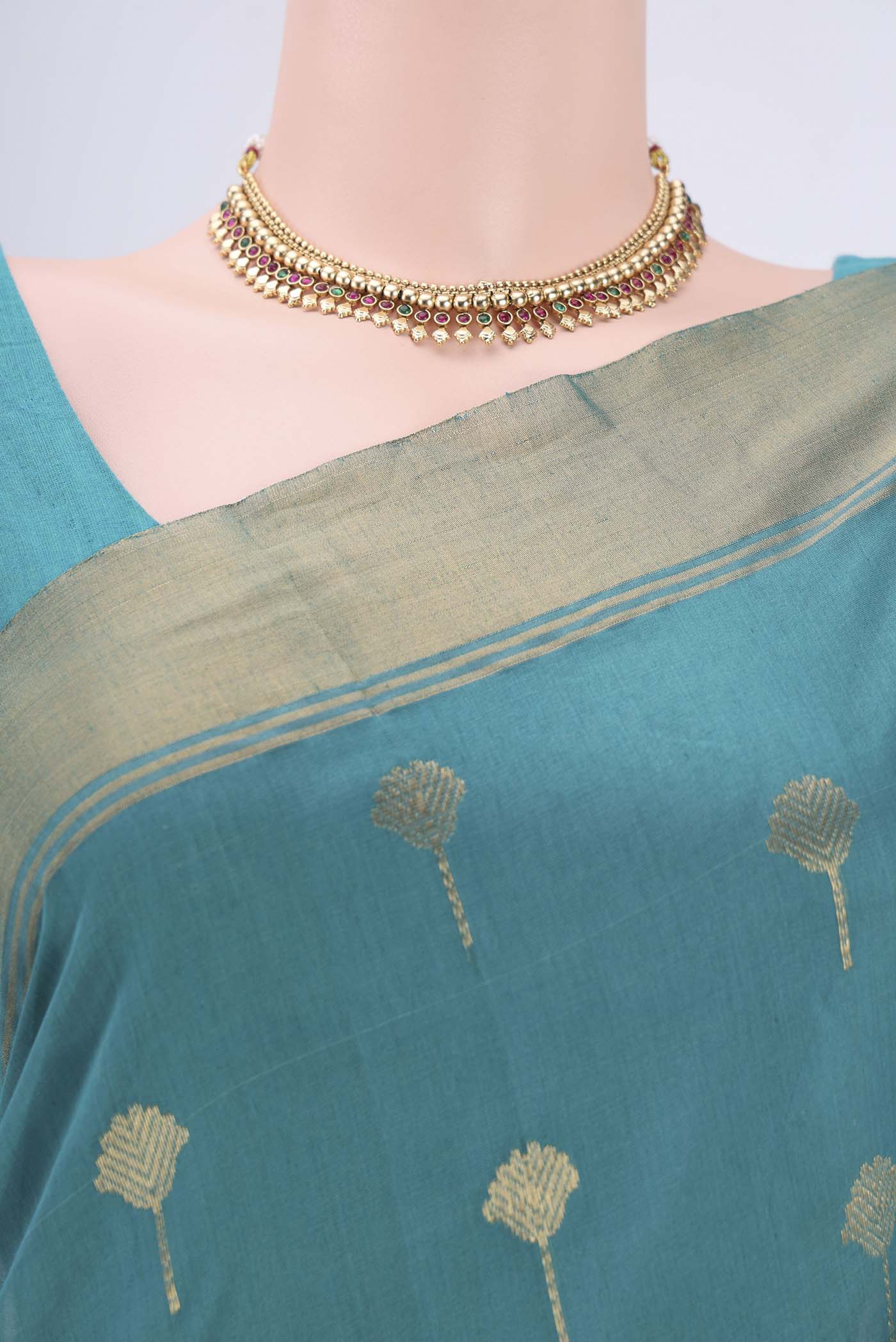 Maya Blue Chanderi Silk Cotton Saree - Image 2