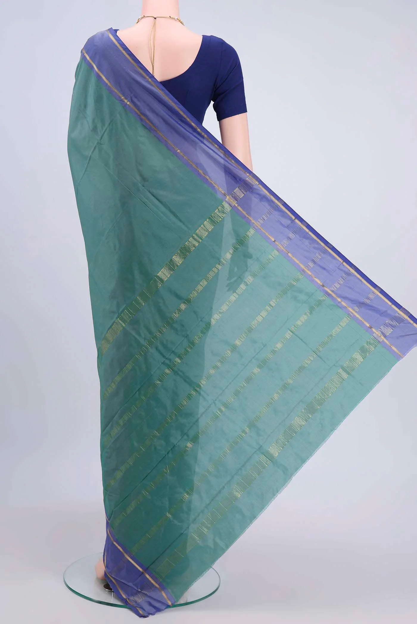 Maya Blue Dual Tone Blended Bangalore Silk Saree - Image 3