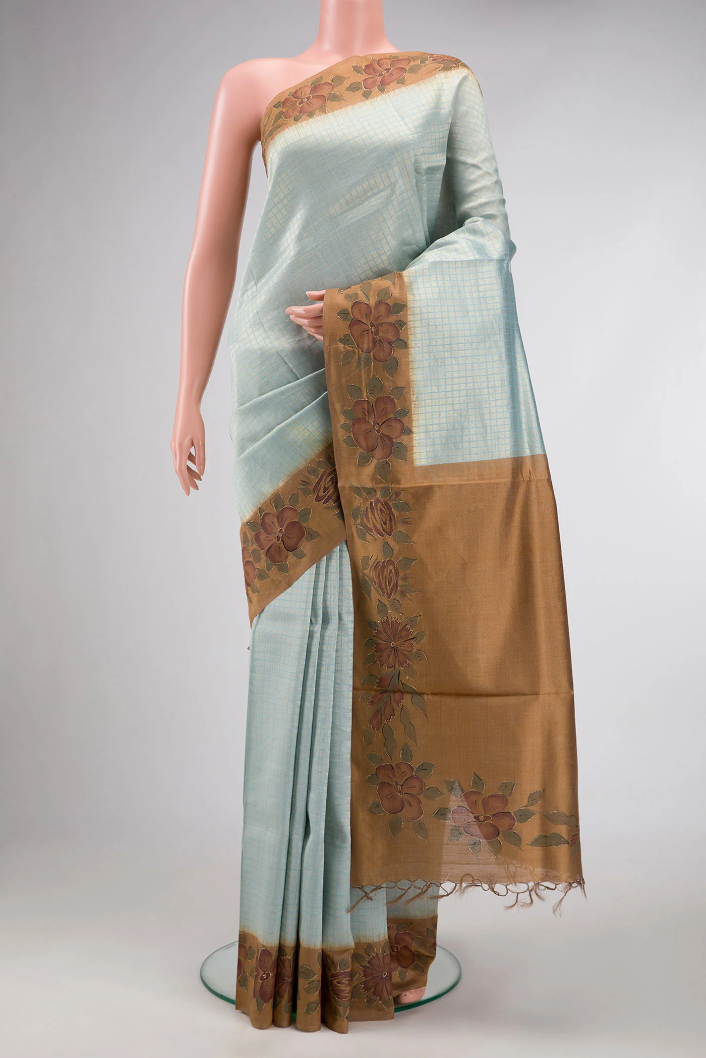 Light Blue Tussar Silk Saree