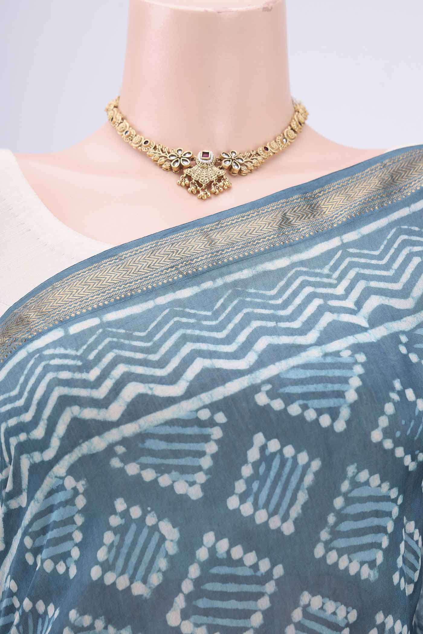 Maya Blue Maheshwari Silk Cotton Saree - Image 2
