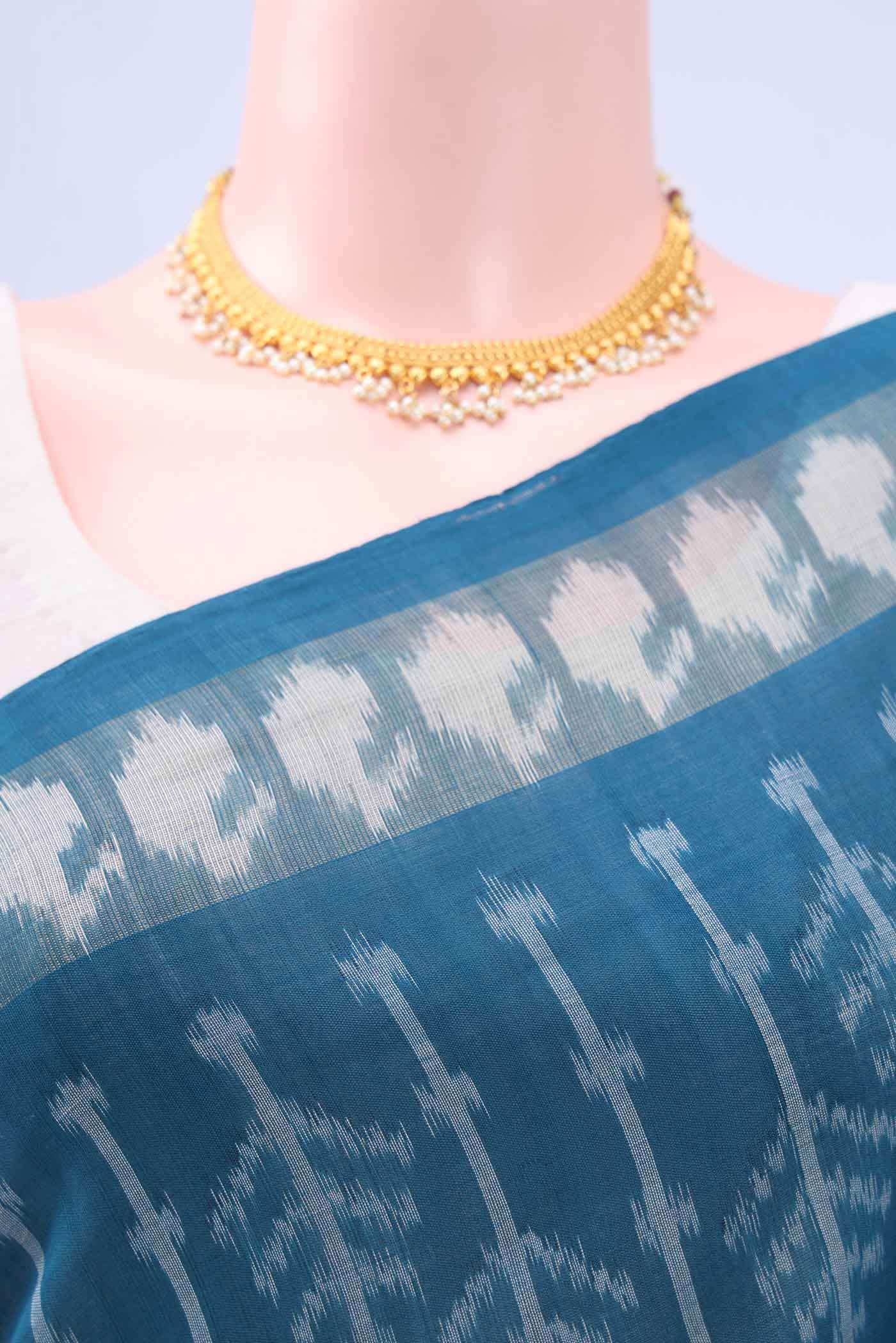Maya Blue Pochampally Cotton Saree - Image 3