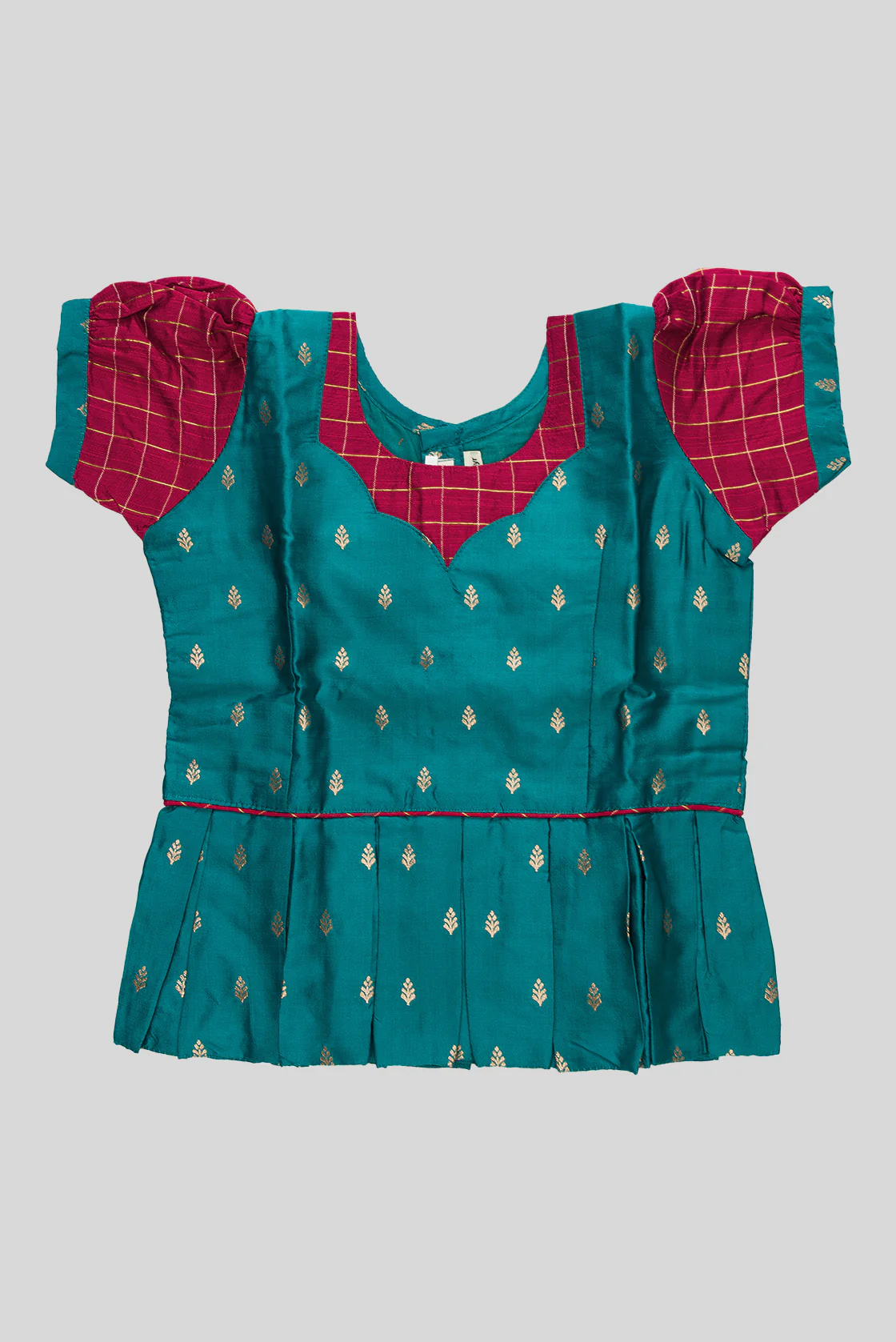 Maya Blue Readymade Cotton Pavadai Set  | Lehanga & Blouse - Image 4