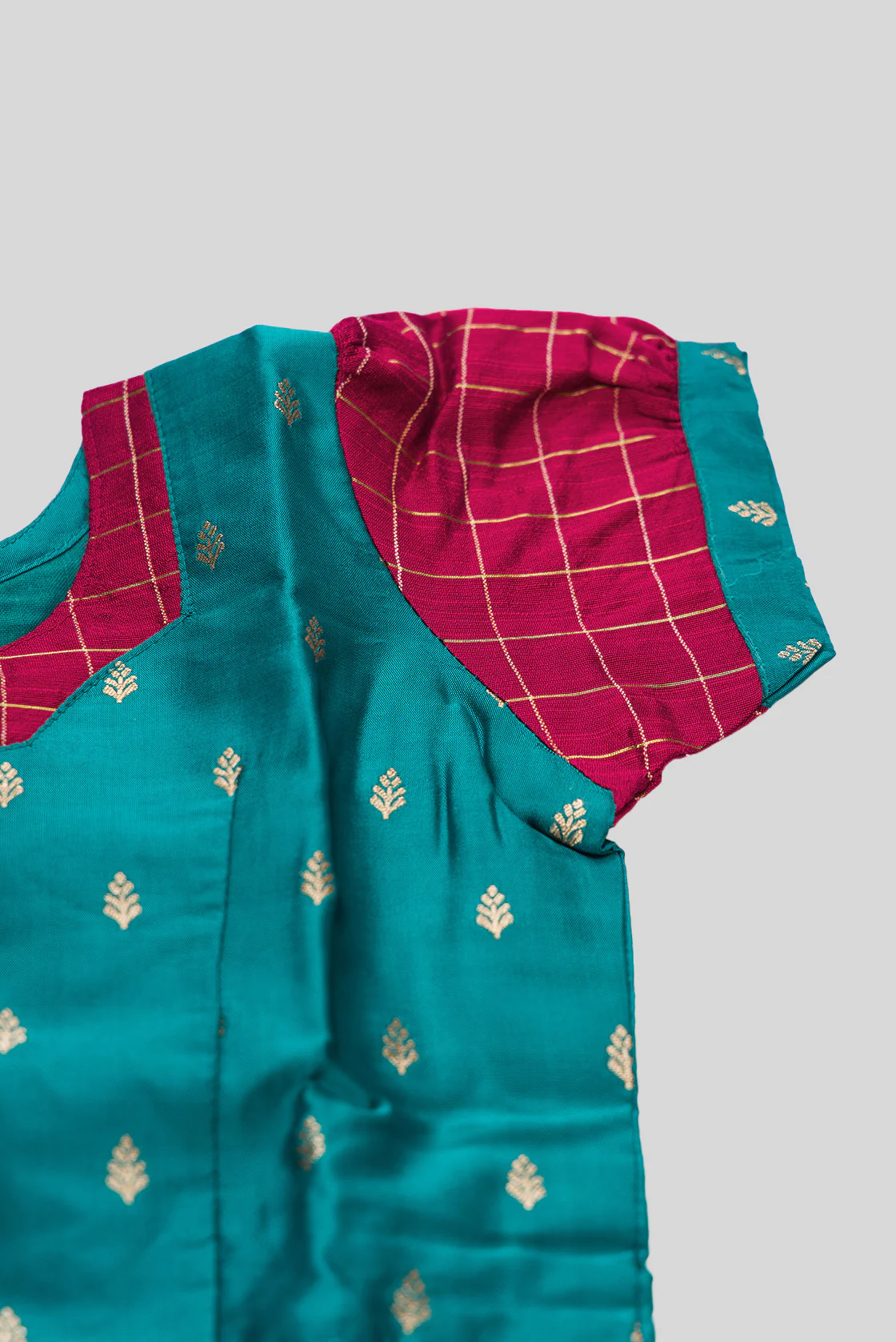 Maya Blue Readymade Cotton Pavadai Set  | Lehanga & Blouse - Image 7