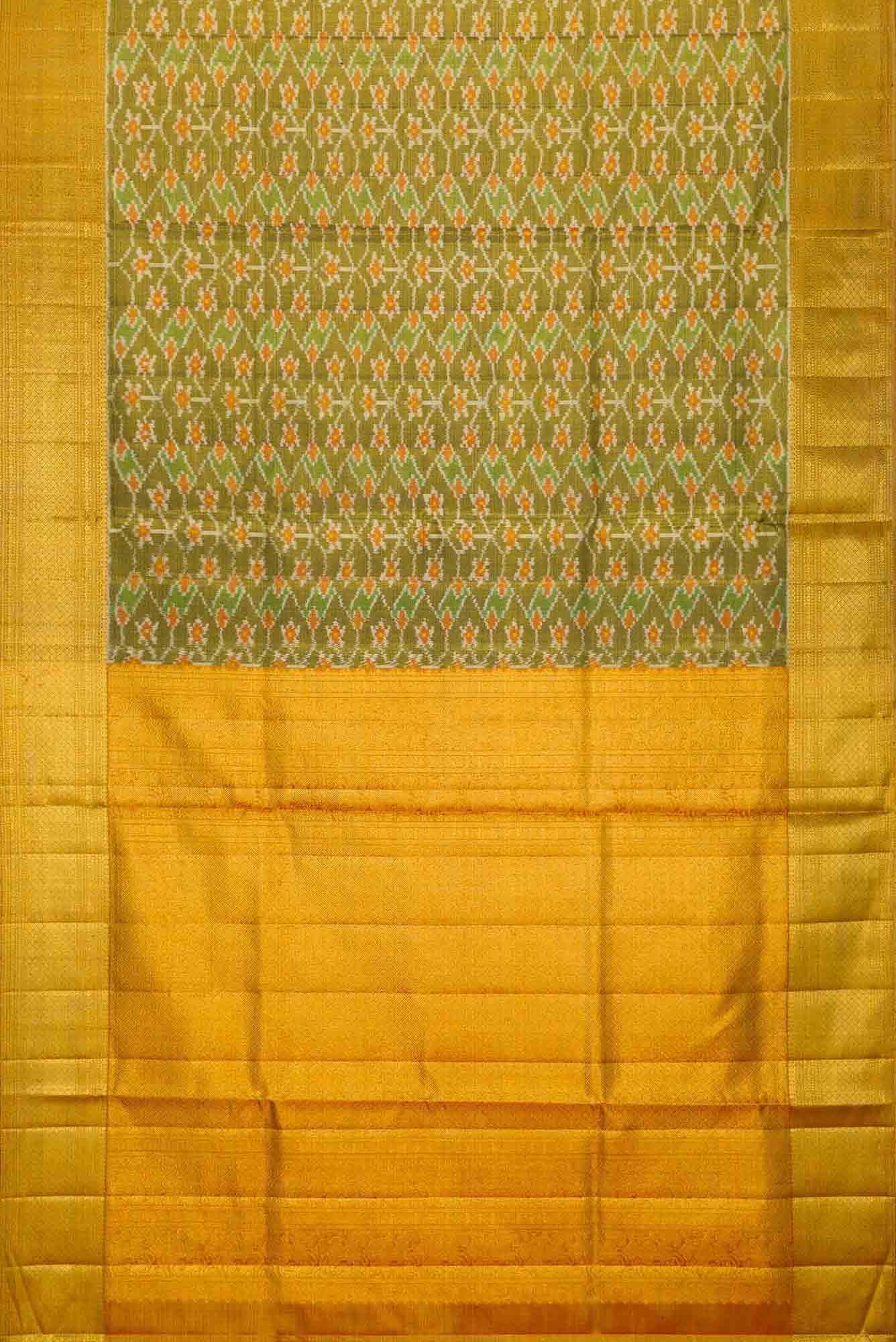 Mehandi Green and Red Dual Tone Kanjivaram Tissue Silk Saree - Image 4