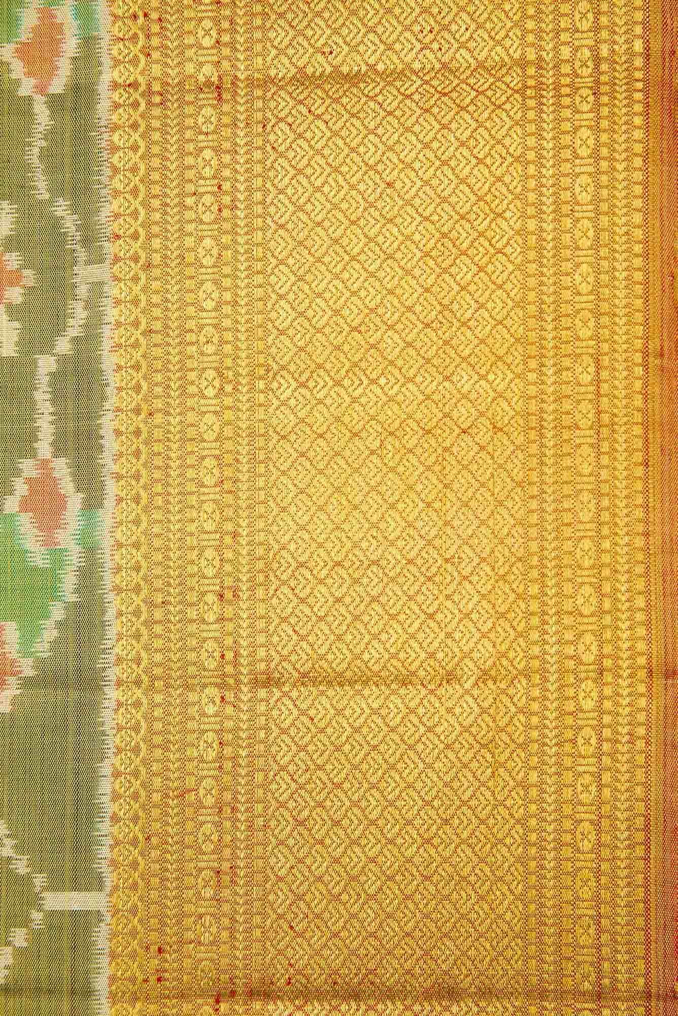 Mehandi Green and Red Dual Tone Kanjivaram Tissue Silk Saree - Image 5