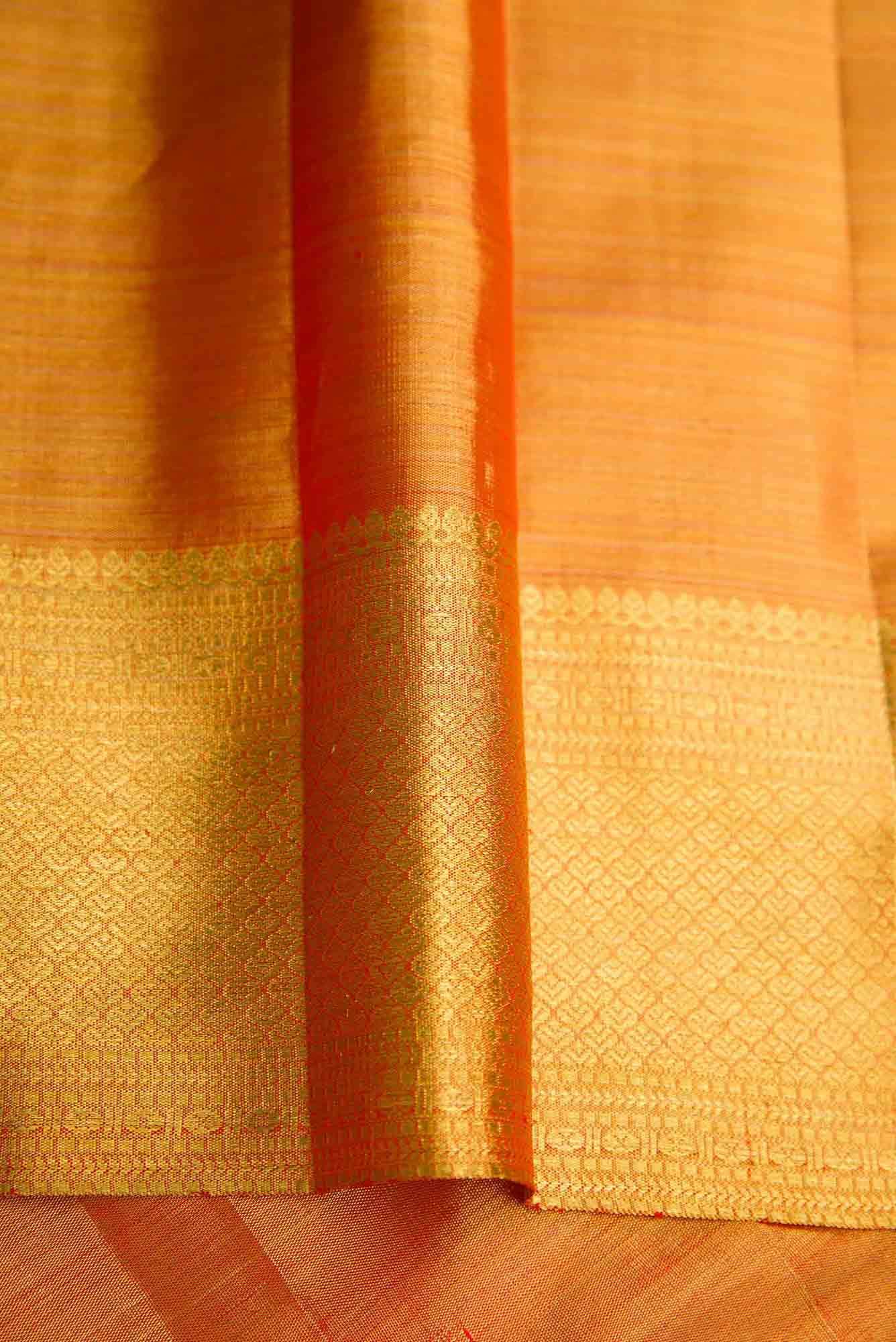 Mehandi Green and Red Dual Tone Kanjivaram Tissue Silk Saree - Image 6