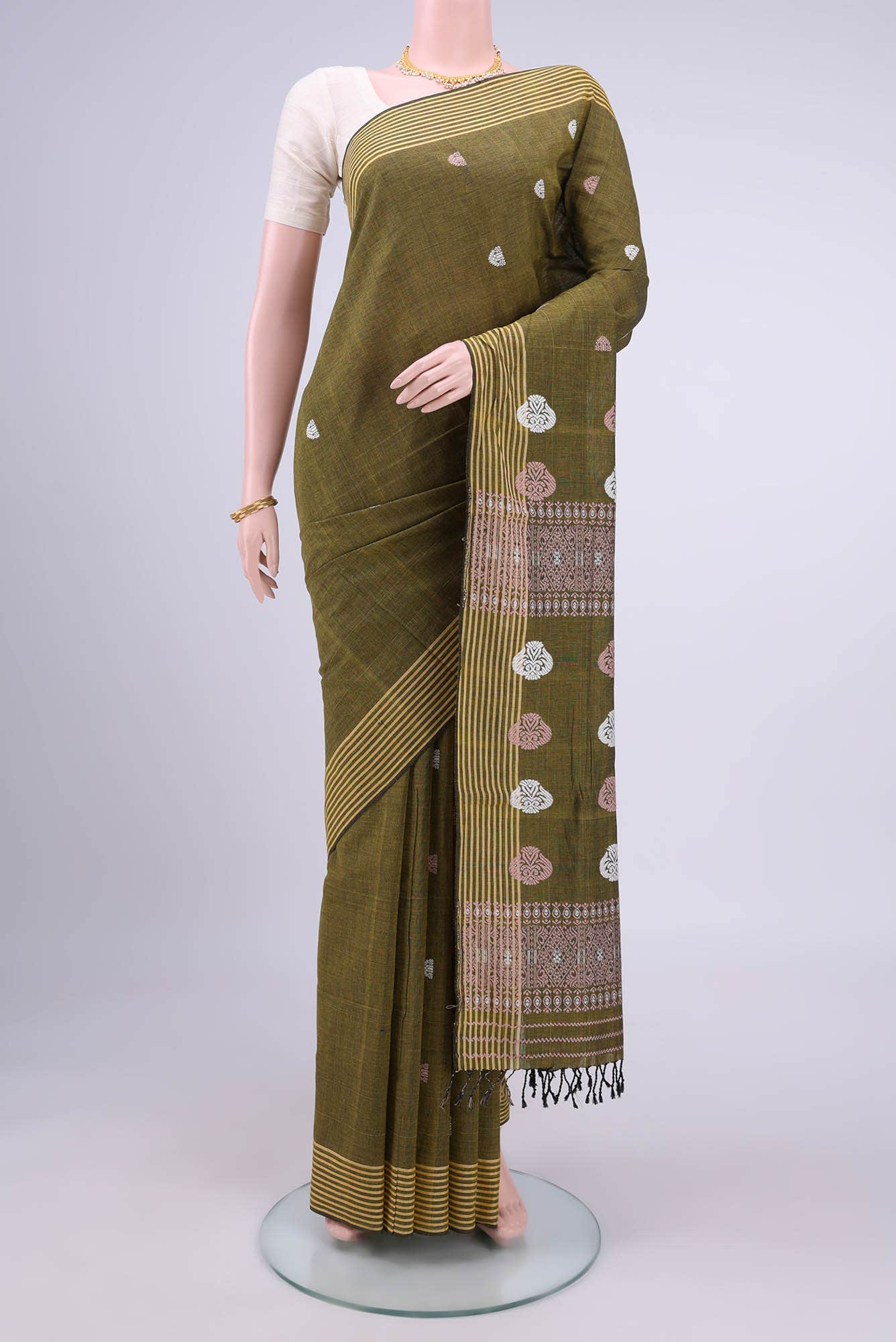 Mehandi Green Assam Cotton Saree