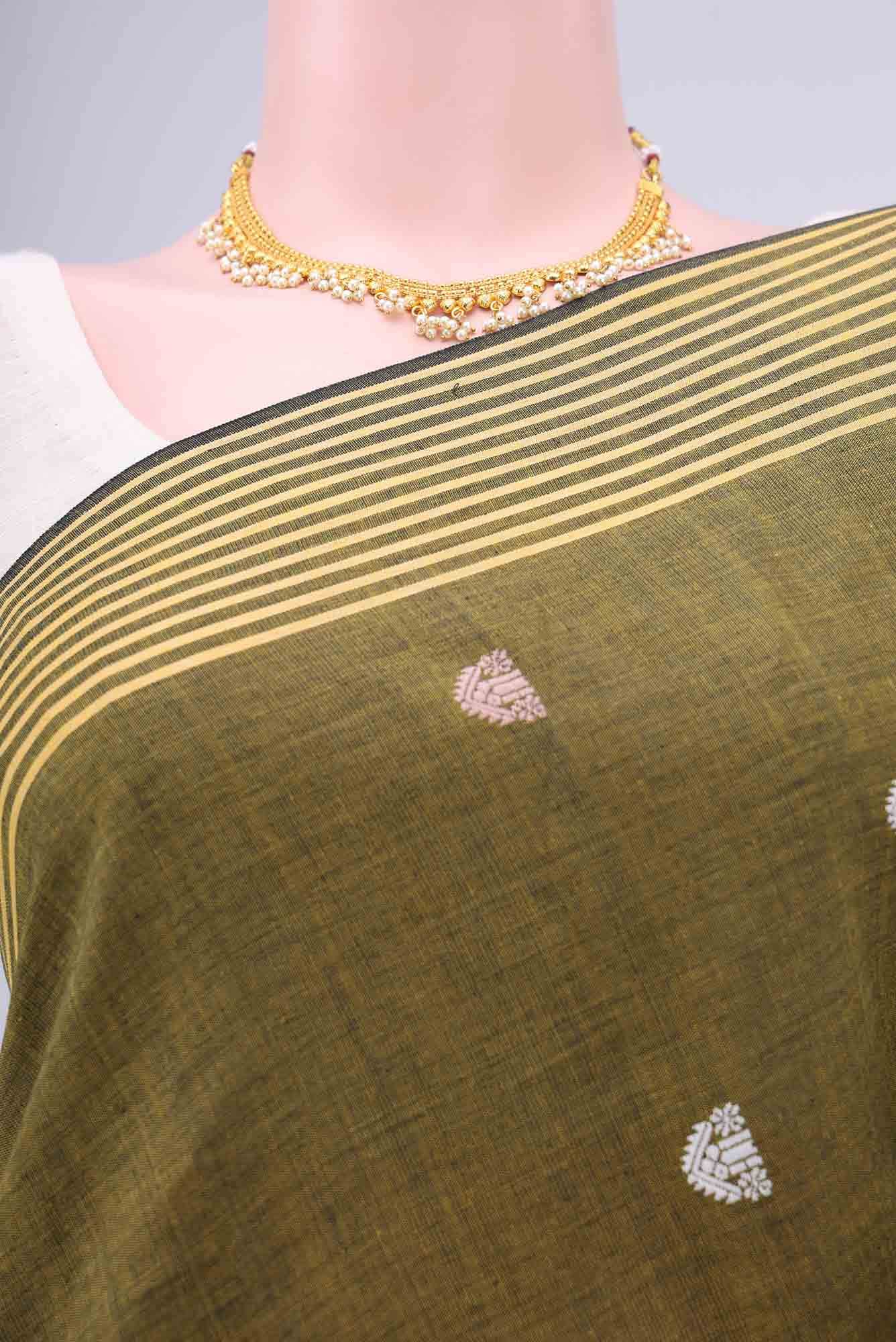 Mehandi Green Assam Cotton Saree - Image 2