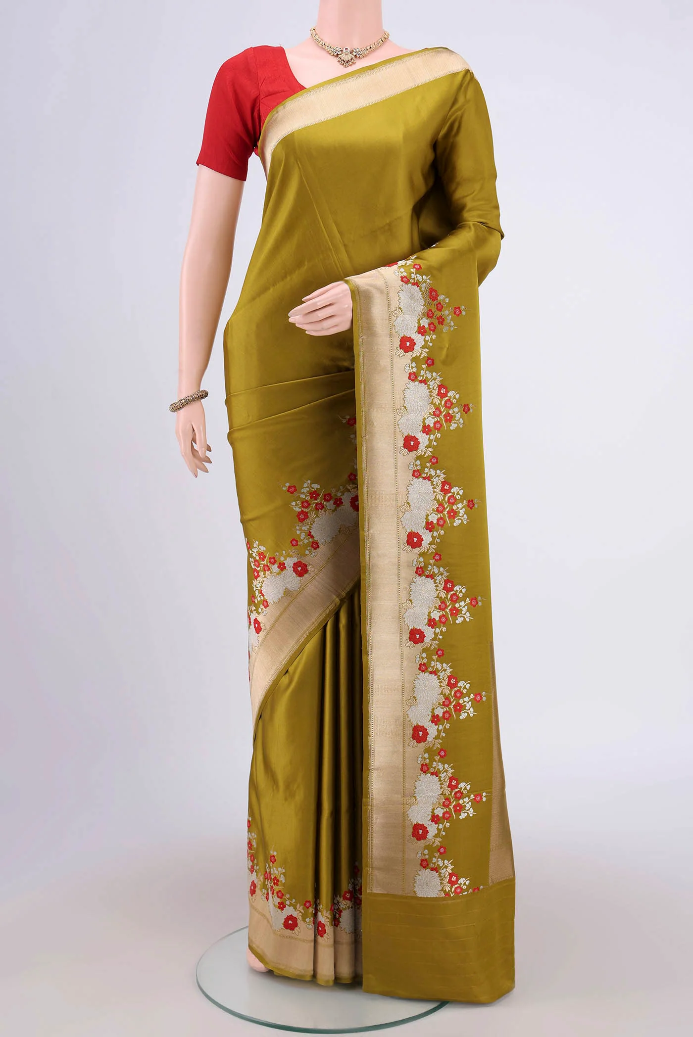 Mehandi Green Banarasi Silk Saree