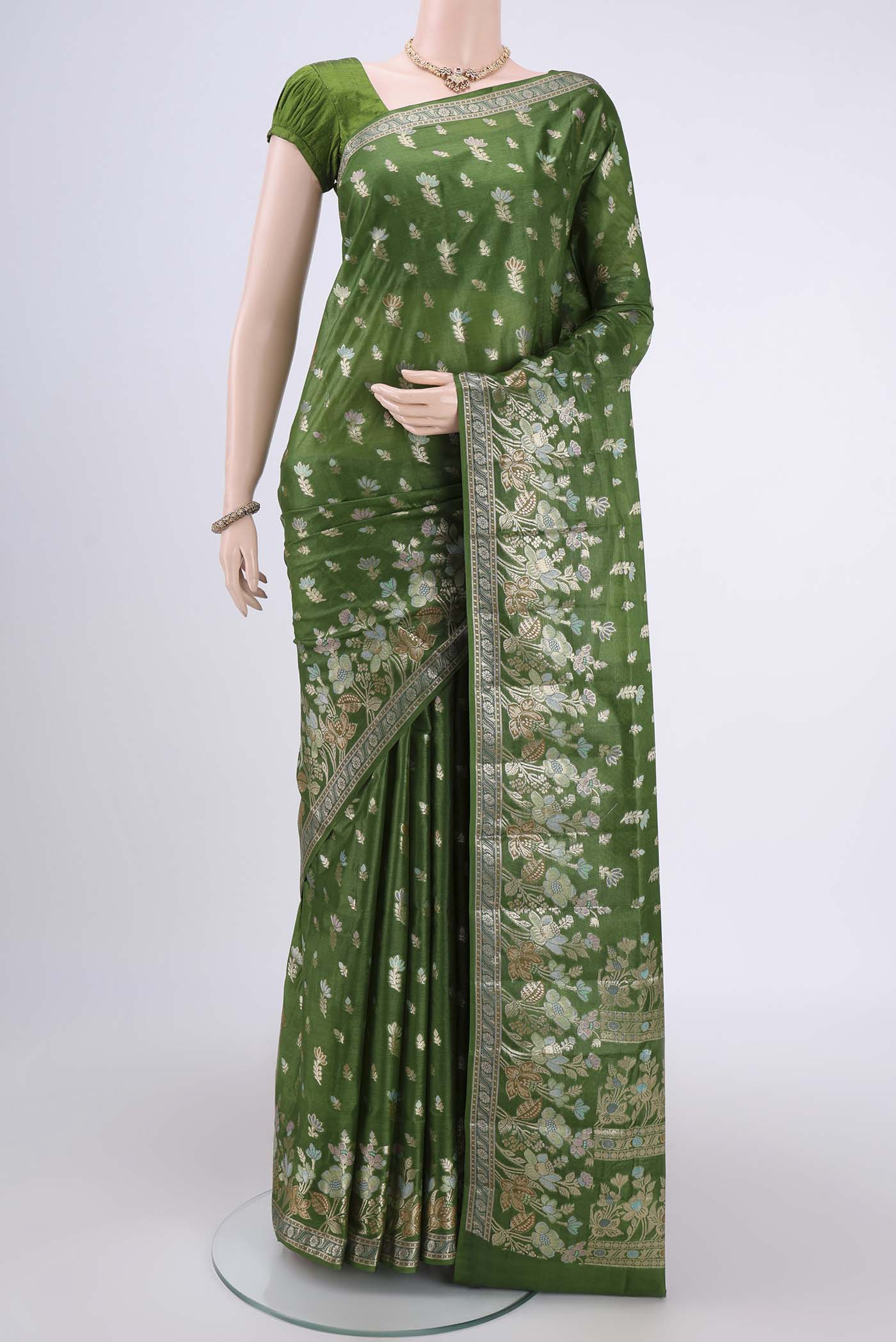 Mehandi Green Banarasi Tussar Silk Saree