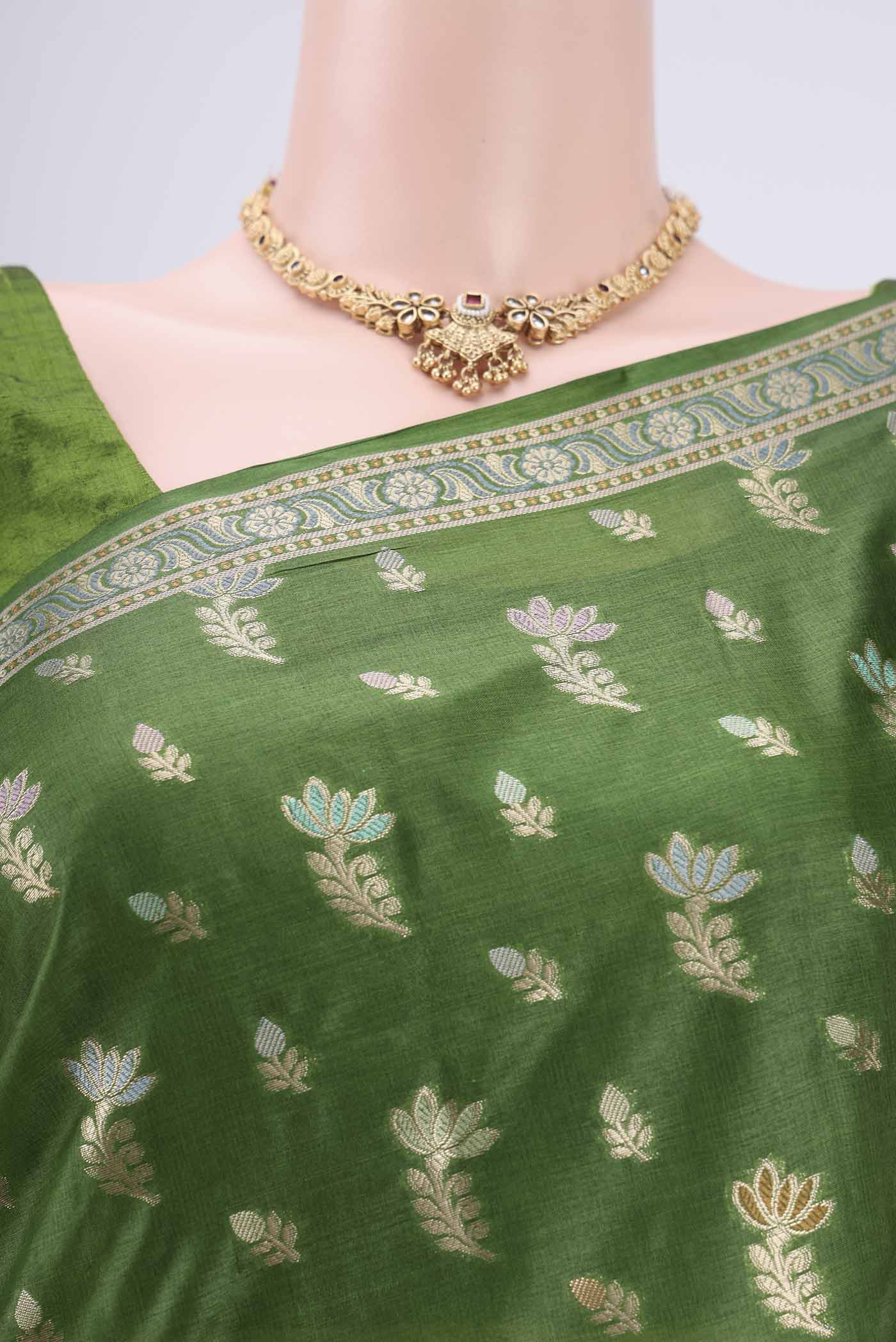 Mehandi Green Banarasi Tussar Silk Saree - Image 2