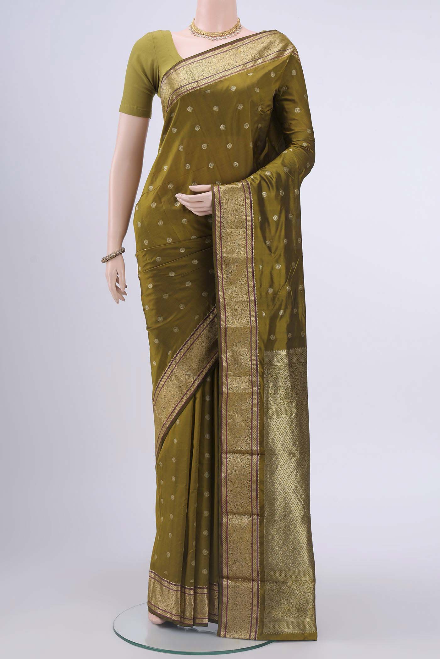 Mehandi Green Blended Bangalore Silk Saree