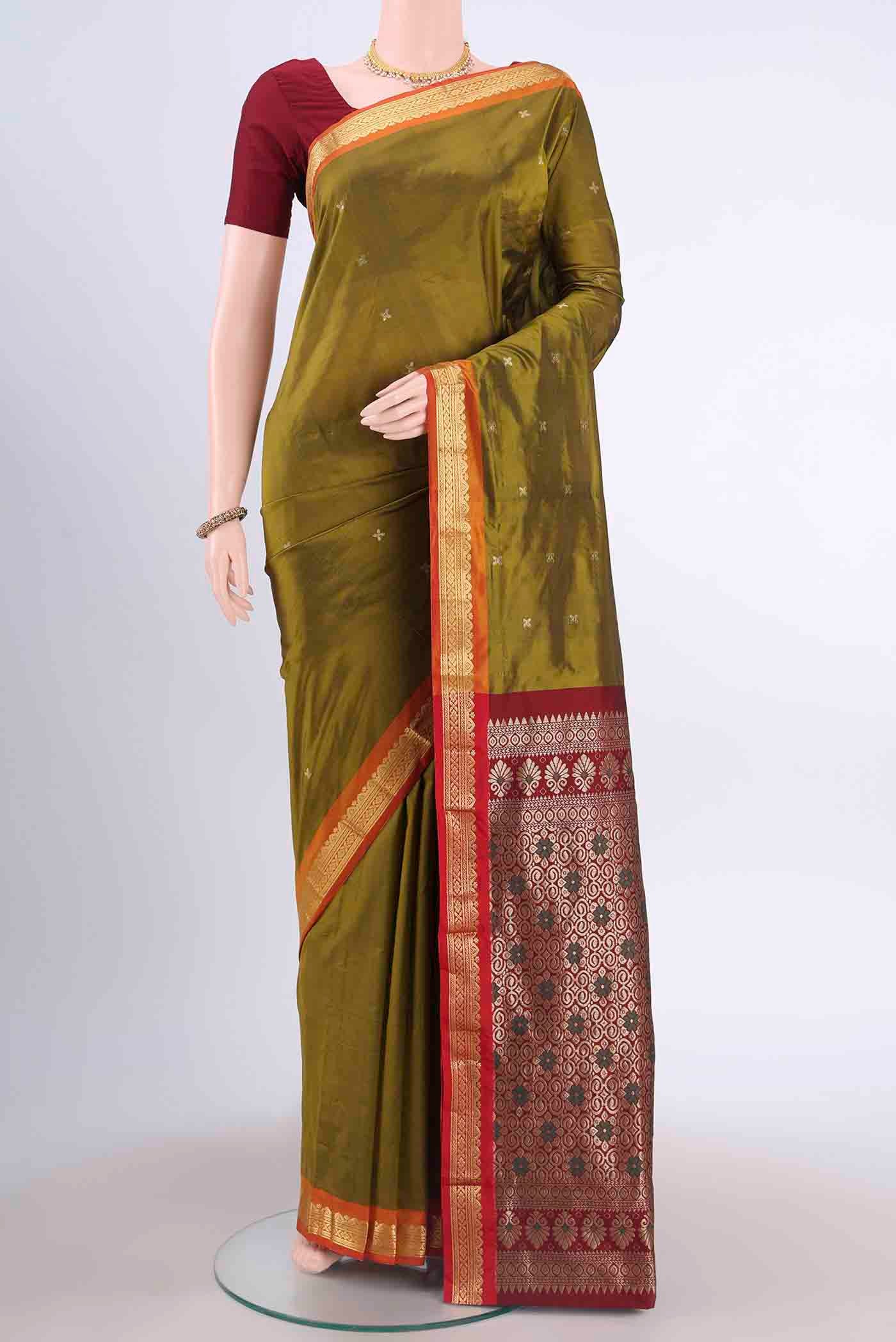 Mehandi Green Blended Bangalore Silk Saree