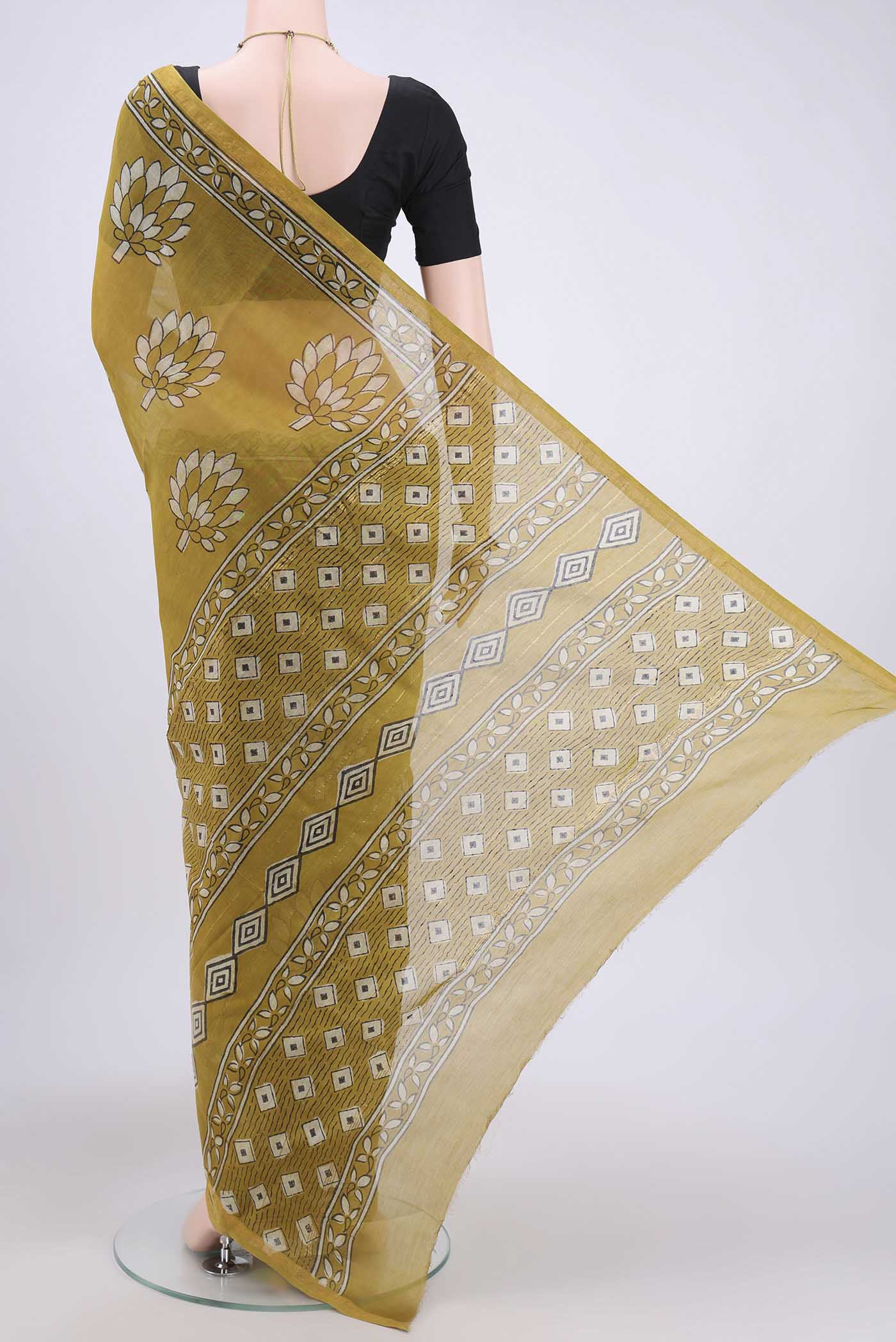 Yellow Chanderi Silk Cotton Saree - Image 3